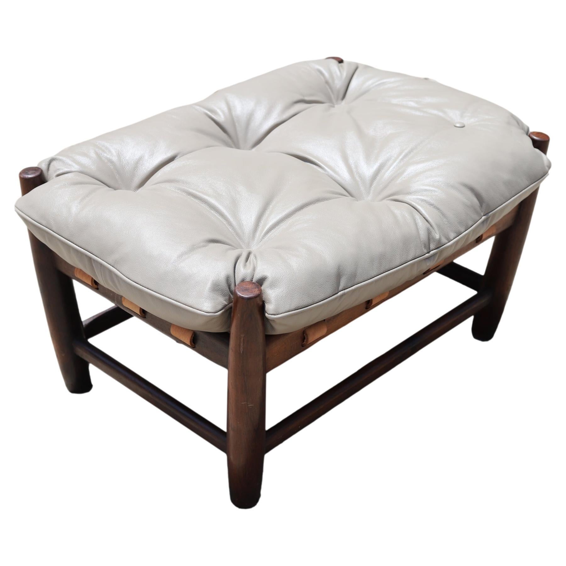Mole Ottoman, Sergio Rodrigues, Rosewood and Grey Leather For Sale