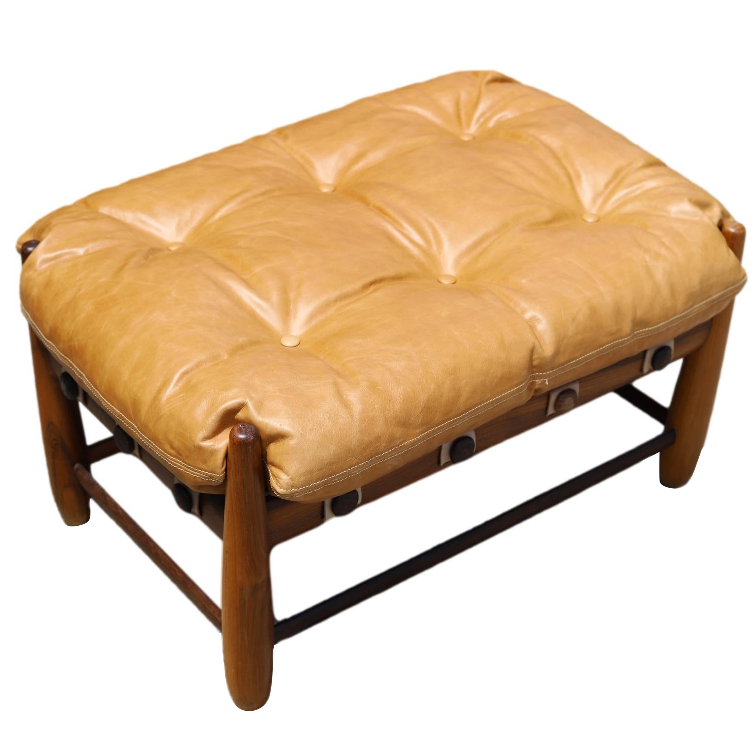 Mole Ottoman, Sergio Rodrigues, Rosewood and Leather 50' For Sale