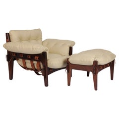 "Moleca" Lounge Chair and Ottoman, in a Cream Leather by Sergio Rodrigues