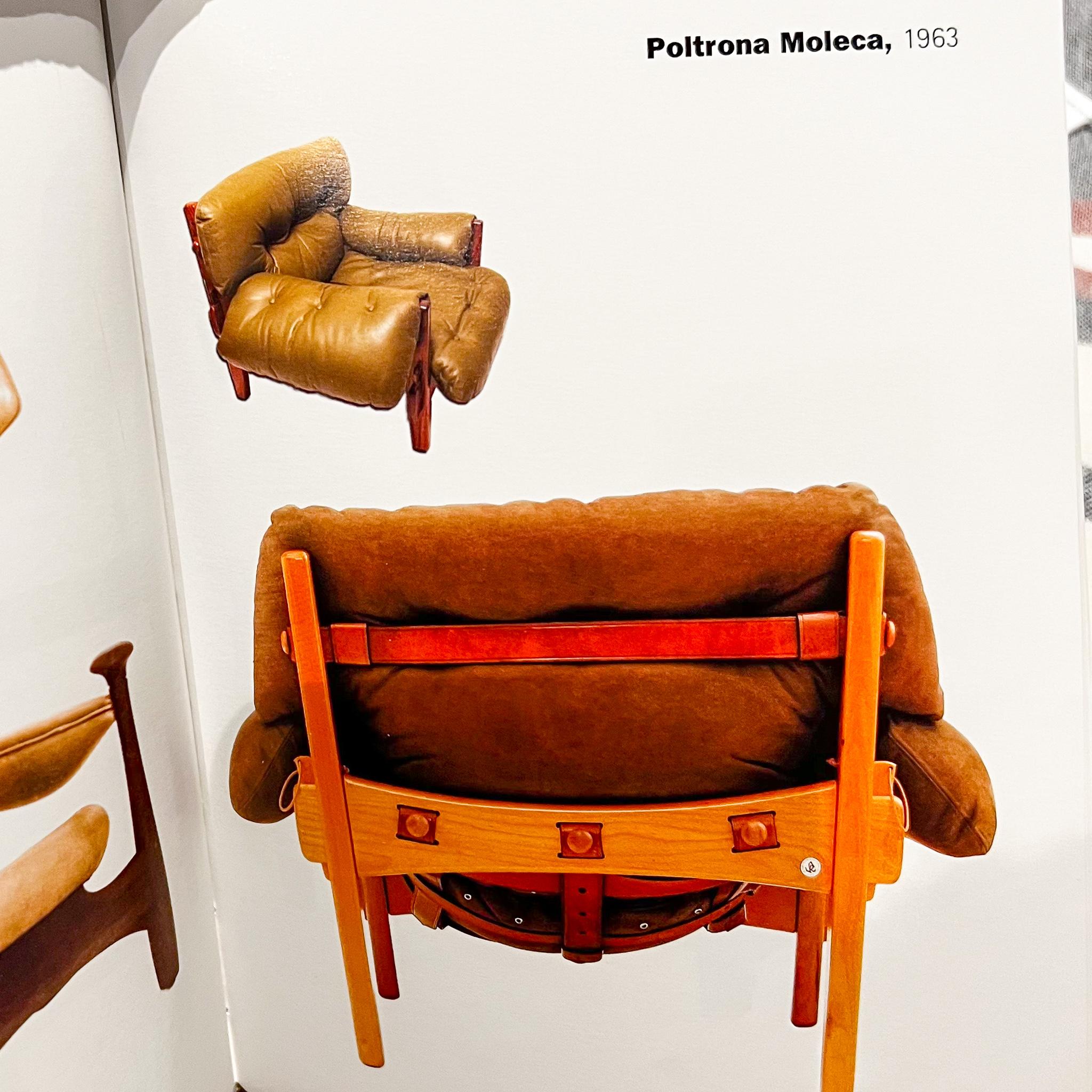 “Moleca” Lounge Chair with Stool in Hardwood & Leather, Sergio Rodrigues, Brazil For Sale 2