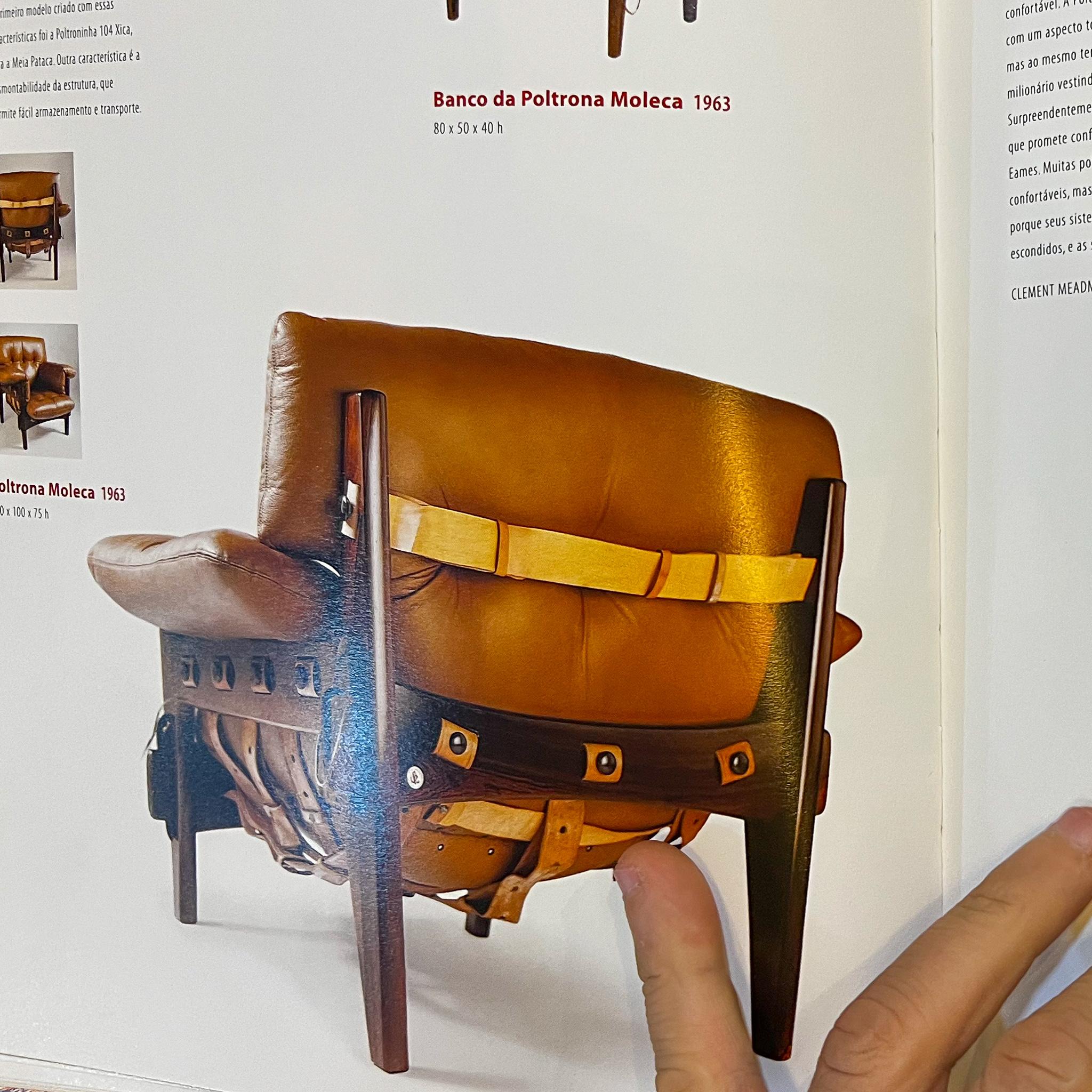 Chaise longue Moleca avec tabouret en bois de feuillus et cuir, Sergio Rodrigues, Brésil en vente 6