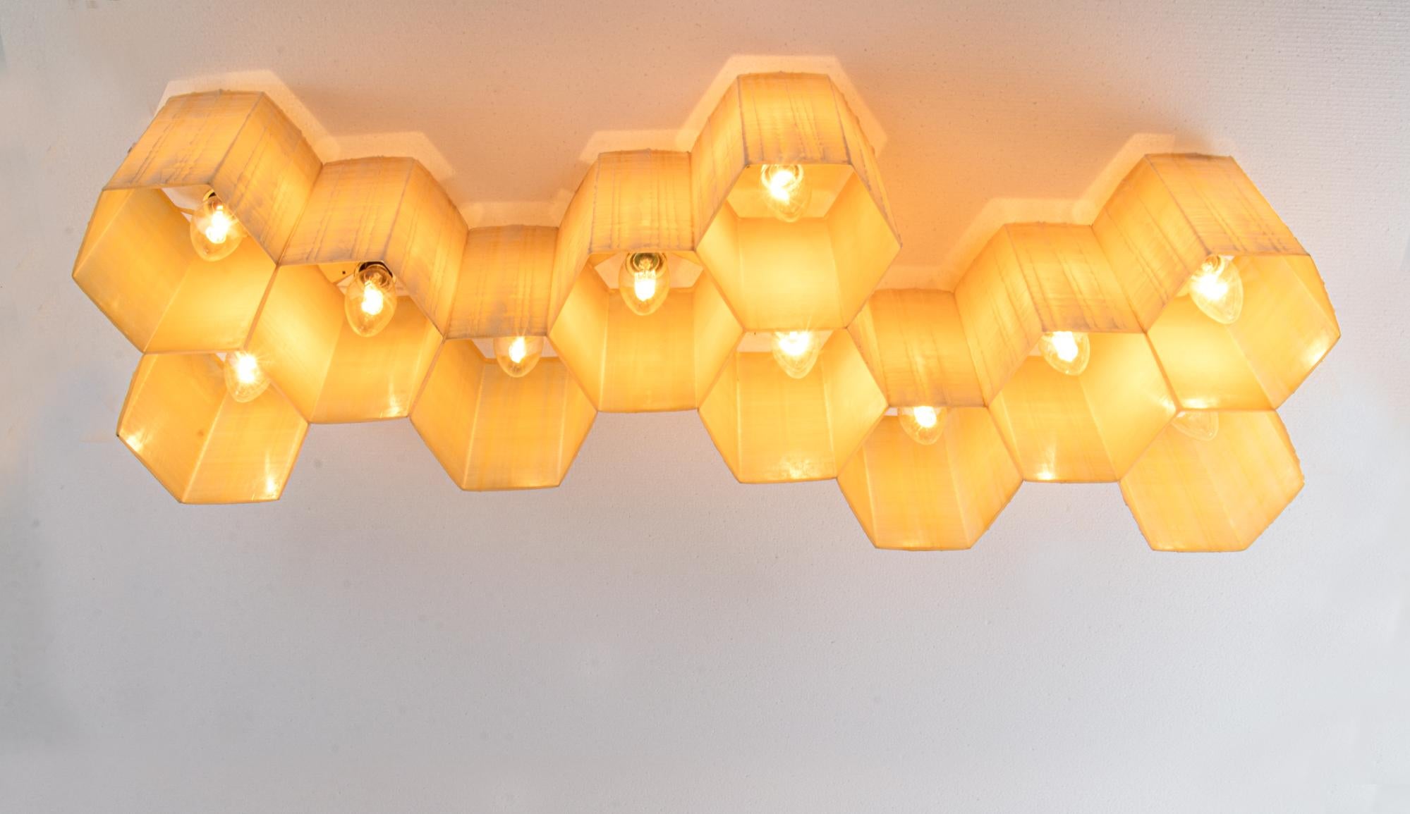 Mid-Century Modern 1950 Molecular 'Honeycomb' 11-light Flush Mount & Wall Light Fiberglass & Steel For Sale