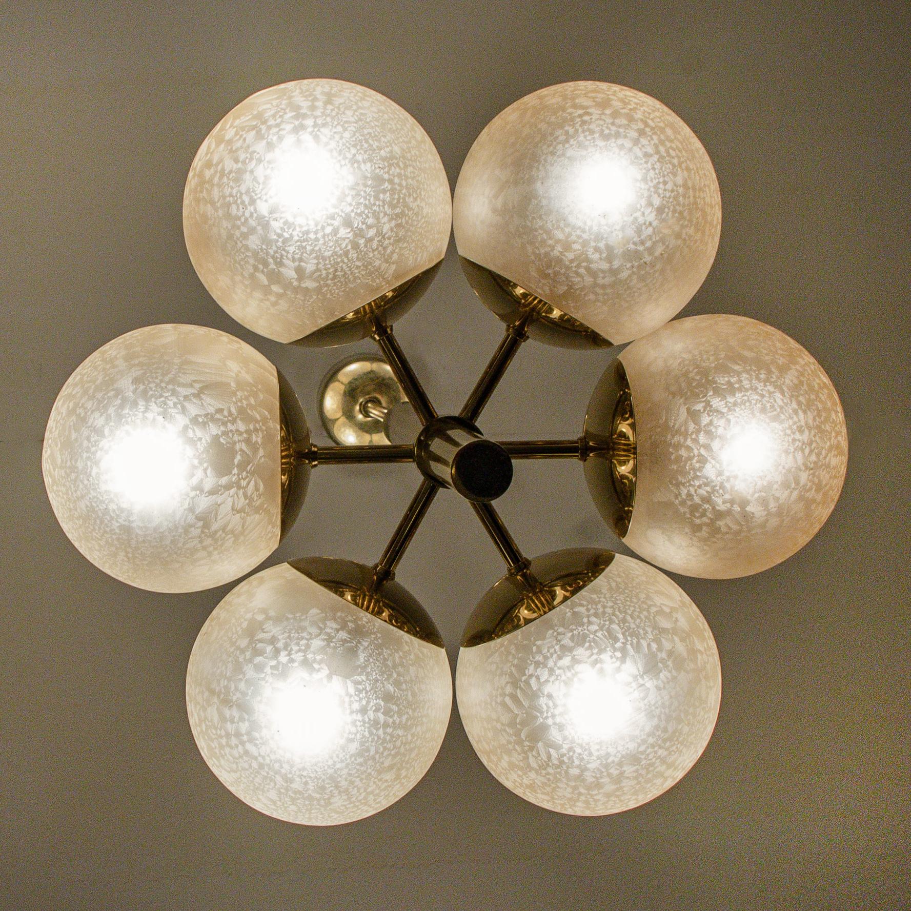Molecular Chandelier by Kaiser with Six Smoked Hand Blown Glass Globes For Sale 5