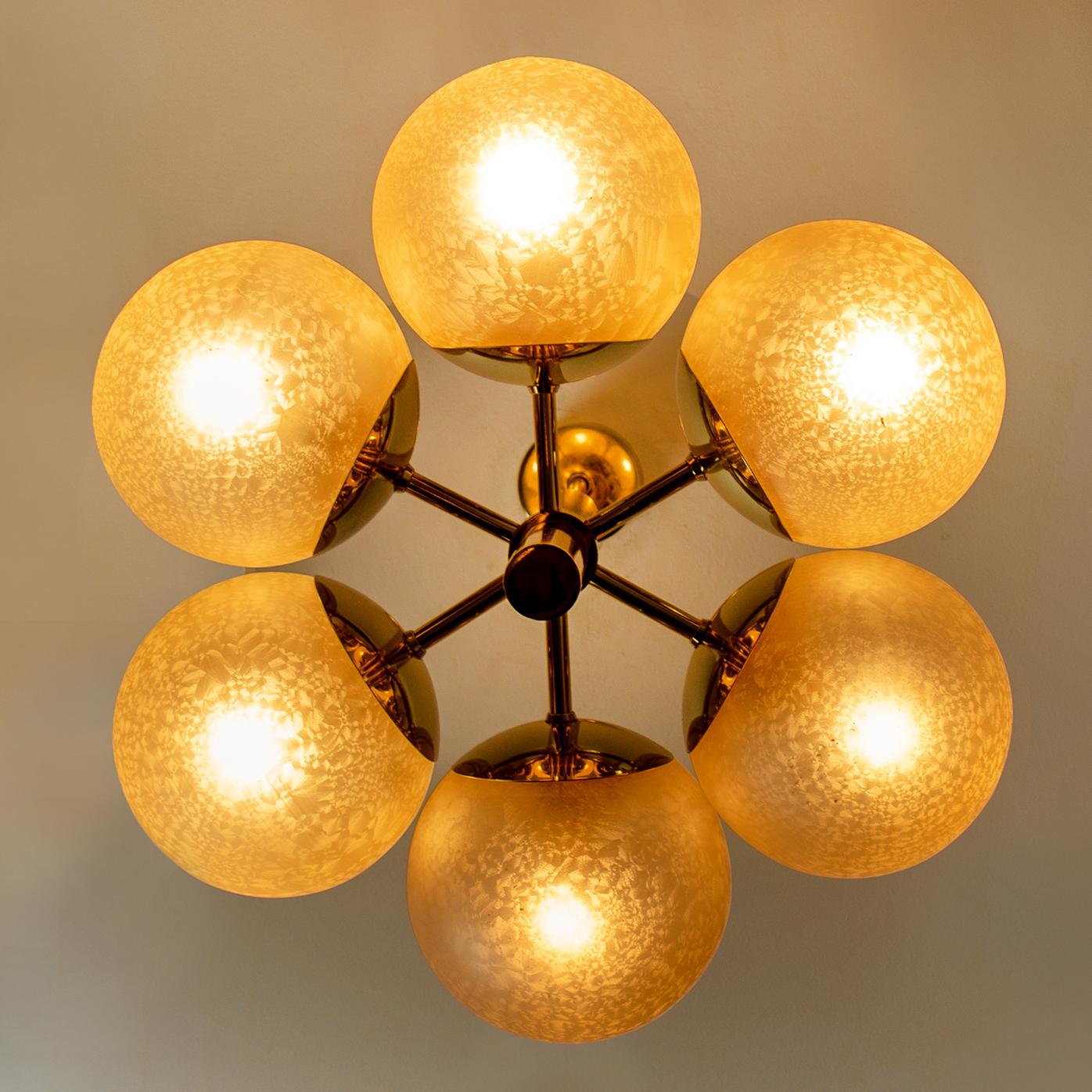 Molecular Chandelier by Kaiser with Six Smoked Hand Blown Glass Globes For Sale 7