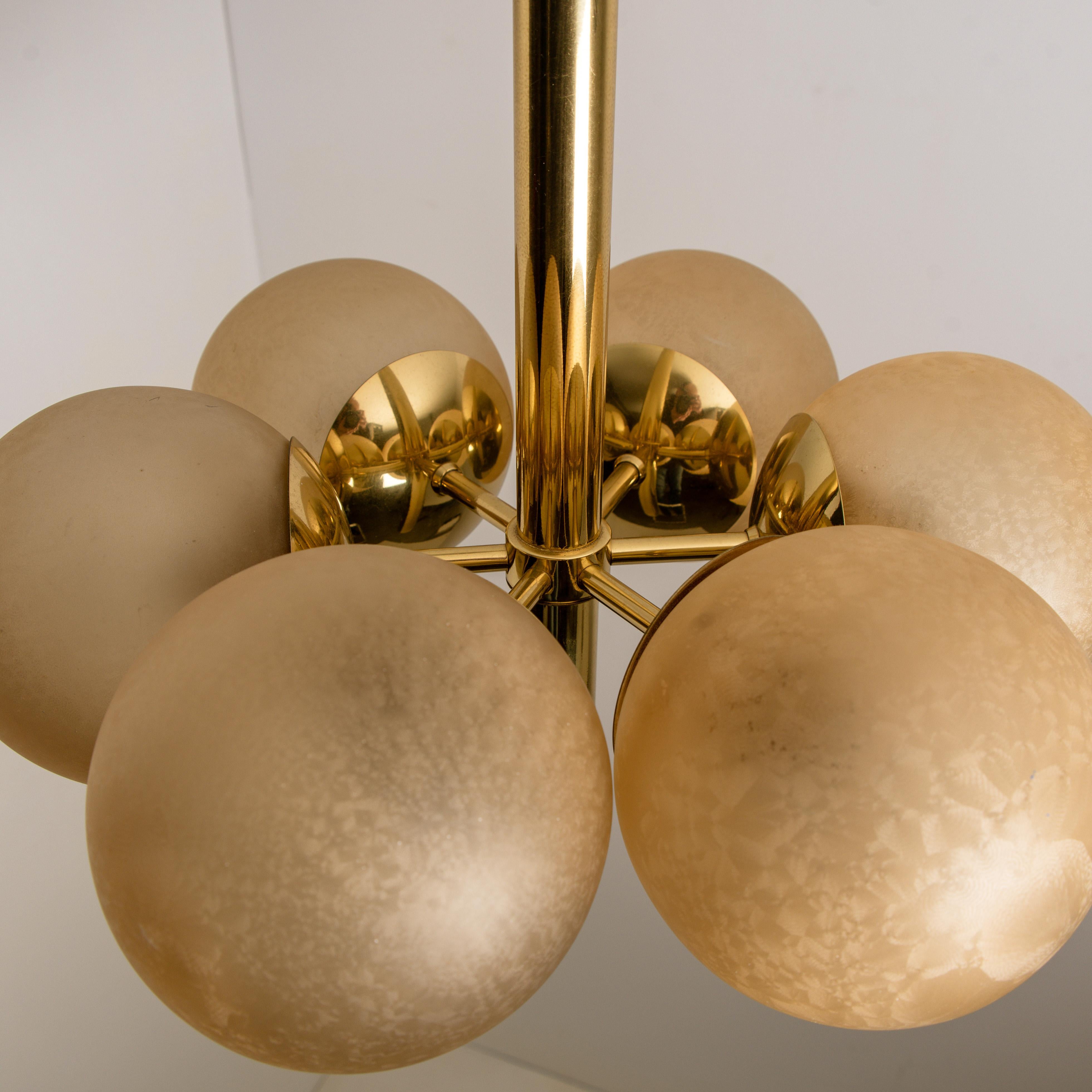 Mid-Century Modern Molecular Chandelier by Kaiser with Six Smoked Hand Blown Glass Globes For Sale