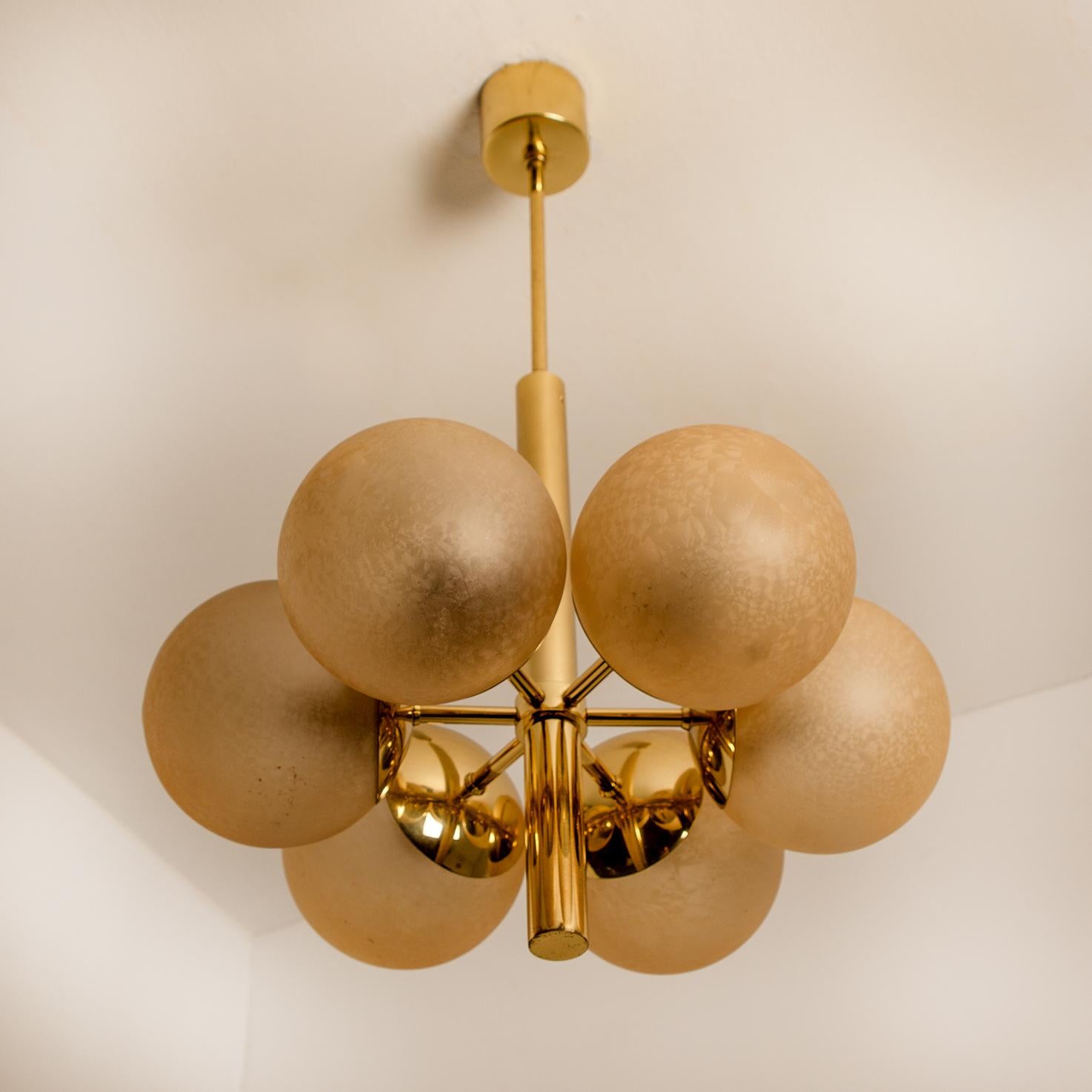 20th Century Molecular Chandelier by Kaiser with Six Smoked Hand Blown Glass Globes For Sale