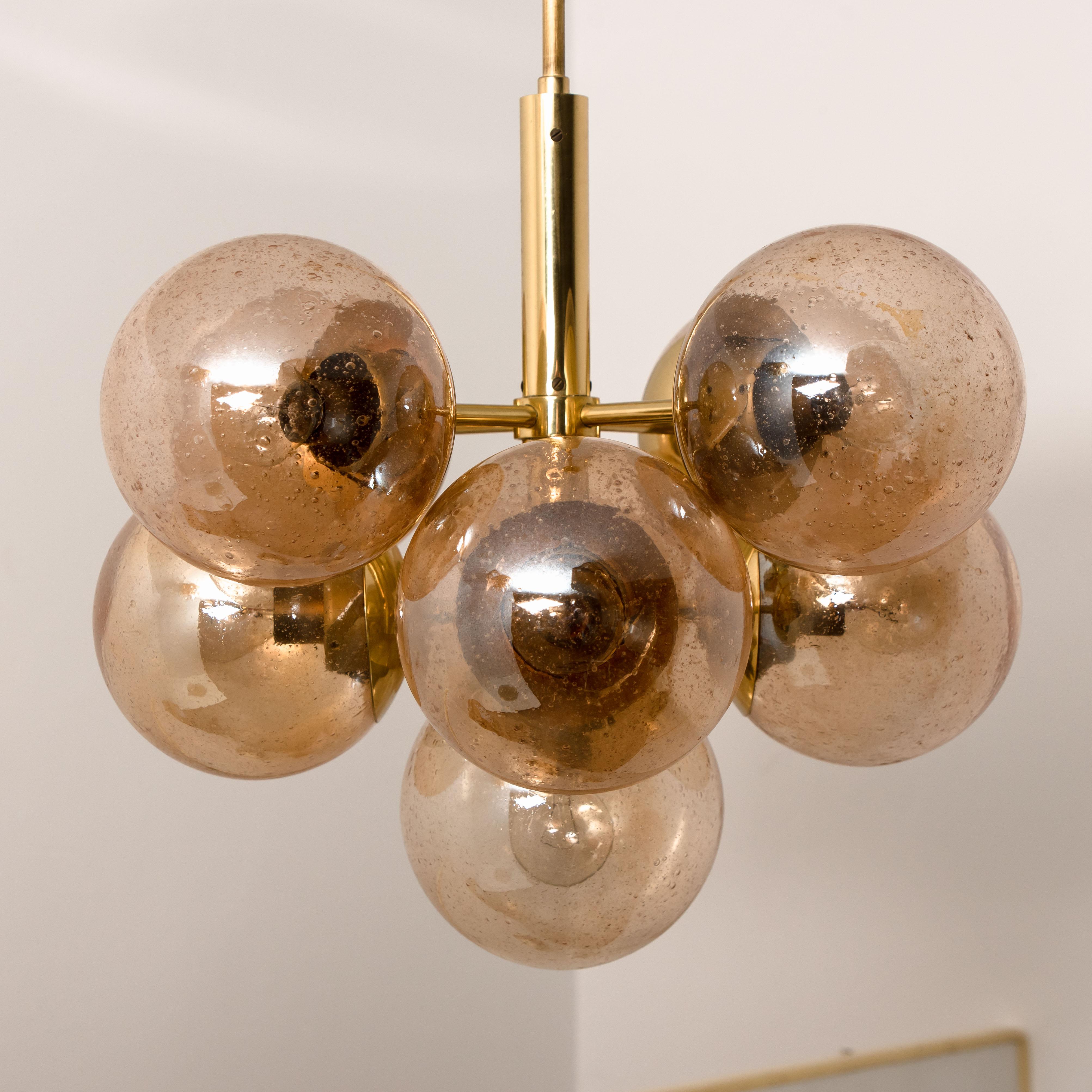 Mid-Century Modern Molecular Chandelier by Kaiser with Smoked Hand Blown Glass Globes