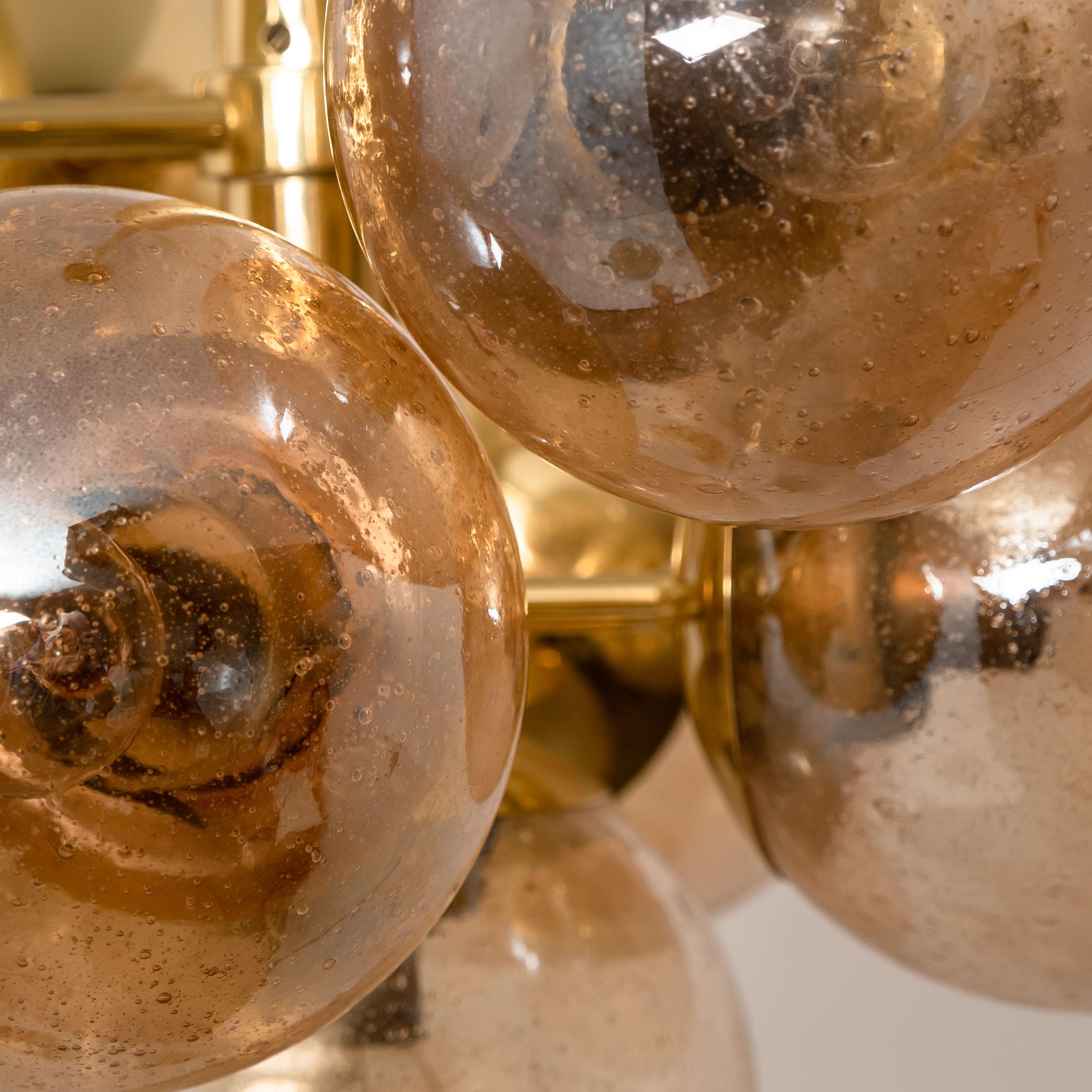 German Molecular Chandelier by Kaiser with Smoked Hand Blown Glass Globes