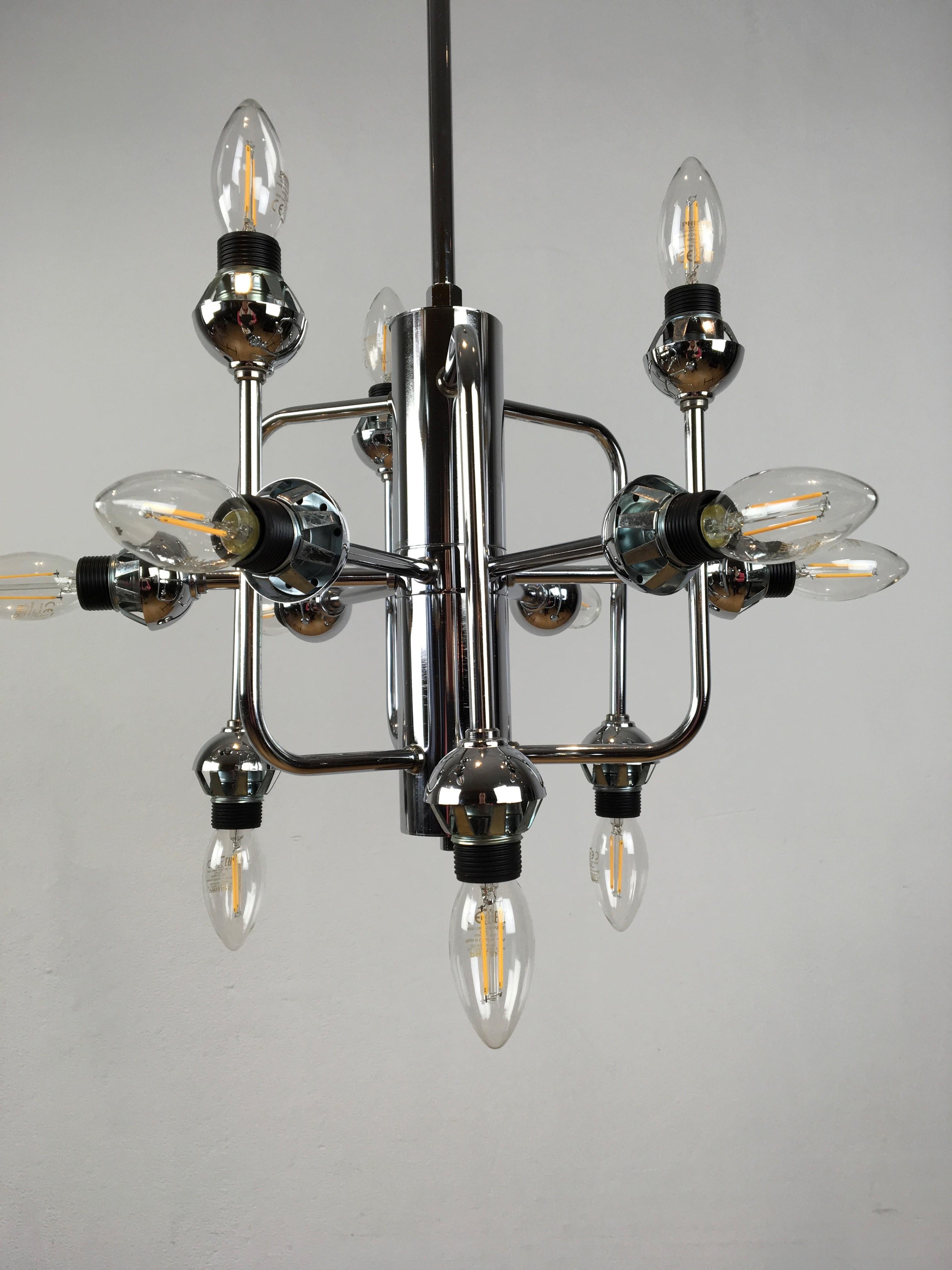 Molecular Modern Chrome Chandelier with 12 Opaline Glass Globes  For Sale 9