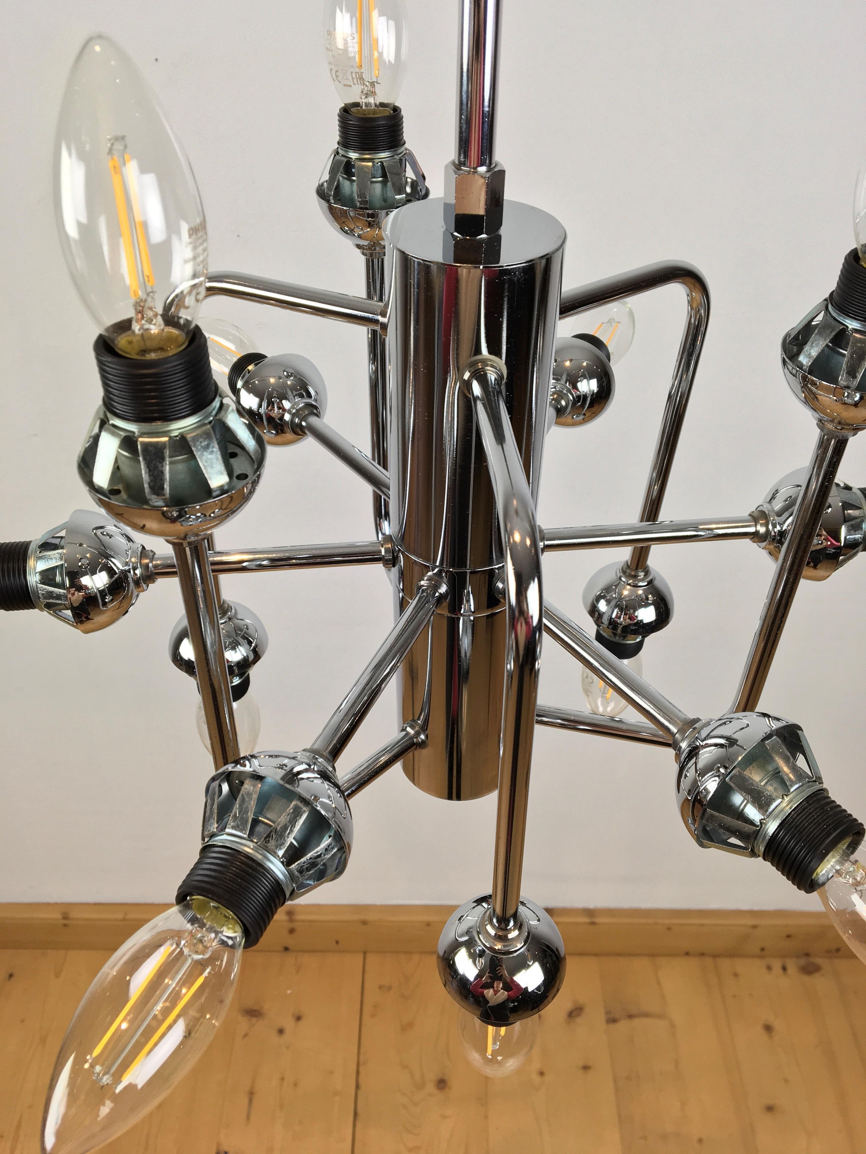 Molecular Modern Chrome Chandelier with 12 Opaline Glass Globes  For Sale 10