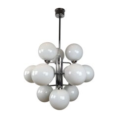 Molecular Modern Chrome Chandelier with 12 Opaline Glass Globes