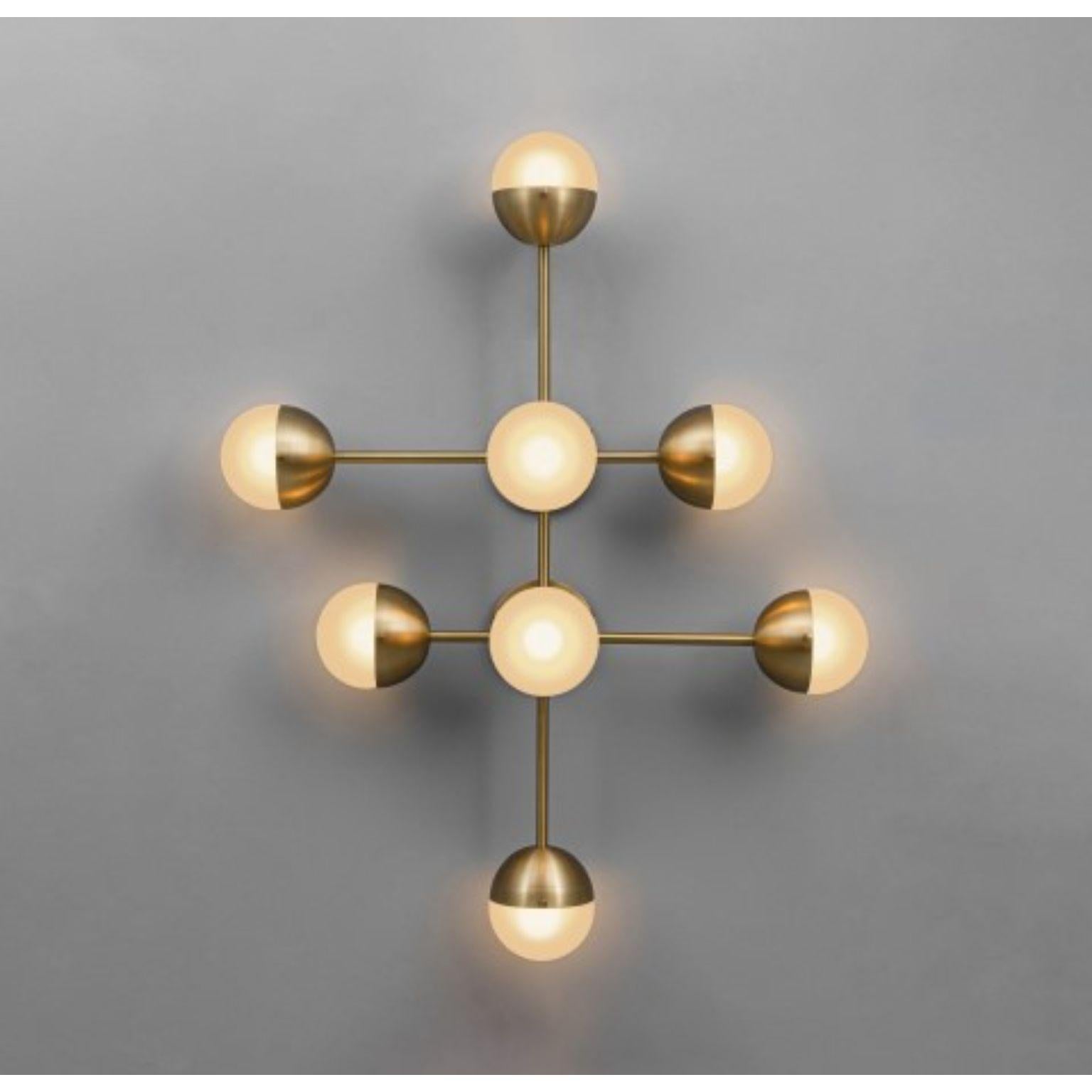 Molecule 8 wall sconce by Schwung
Dimensions: W 73.6 x D 23.4 x H 95.6 cm
Materials: Brass, opal glass
Weight: 6.4kg

Finishes available: Black gunmetal, polished nickel, brass
Other sizes available.

 Schwung is a german word, and loosely defined,