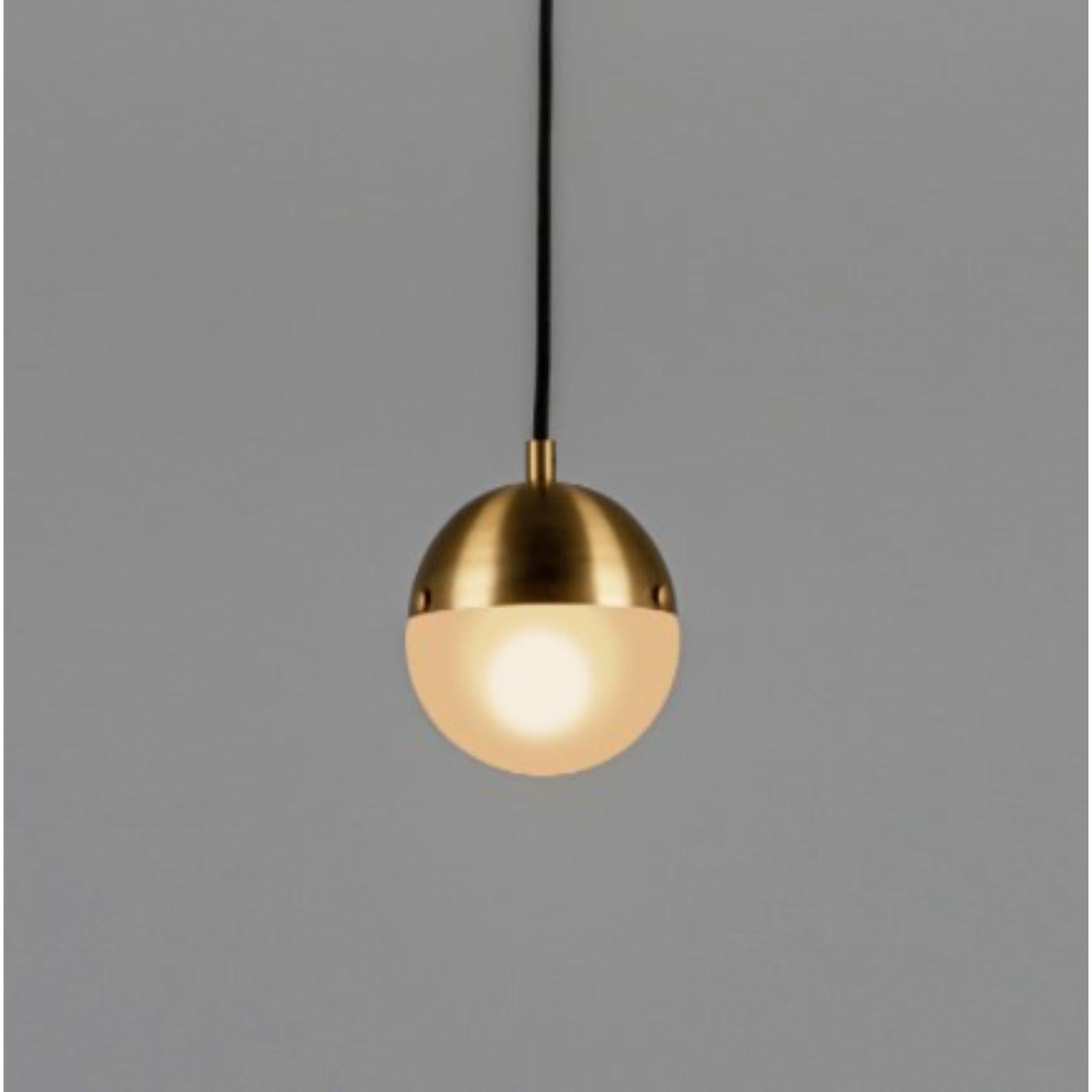 Molecule single pendant by Schwung
Dimensions: D 12 x H 305 cm
Materials: Brass, opal glass
Weight: 1.4 kg

Finishes available: Black gunmetal, polished nickel, brass
Other sizes available.

 Schwung is a german word, and loosely defined,