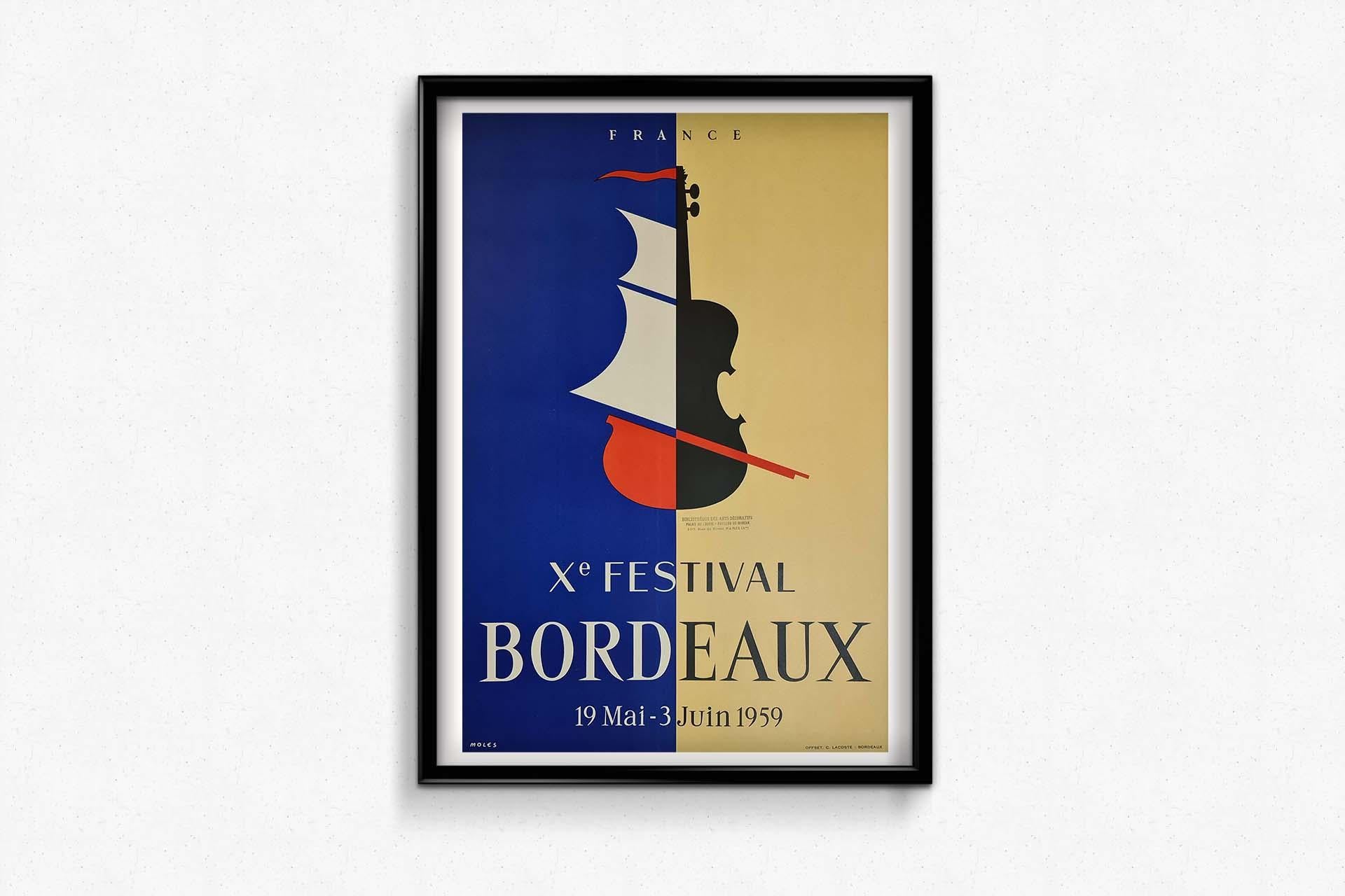 Affiche originale de la 10e édition du festival musical de Bordeaux, 1959 en vente 2