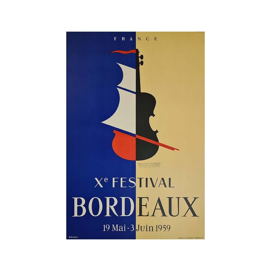 Affiche originale de la 10e édition du festival musical de Bordeaux, 1959 - Print de Moles