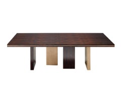 Molière Dining Table in Wood with Antique Brass color inlaid details and legs 