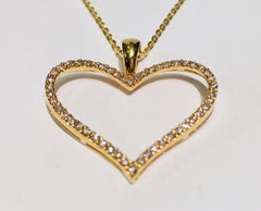 Molina Italy Diamond Pave Open Heart 18 Karat Gold Enhancer Pendant and Chain