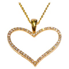 Molina Italy Diamond Pave Open Heart 18 Karat Gold Enhancer Pendant and Chain 