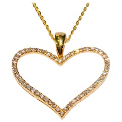 Molina Italy Diamond Pave Open Heart 18 Karat Gold Enhancer Pendant and Chain