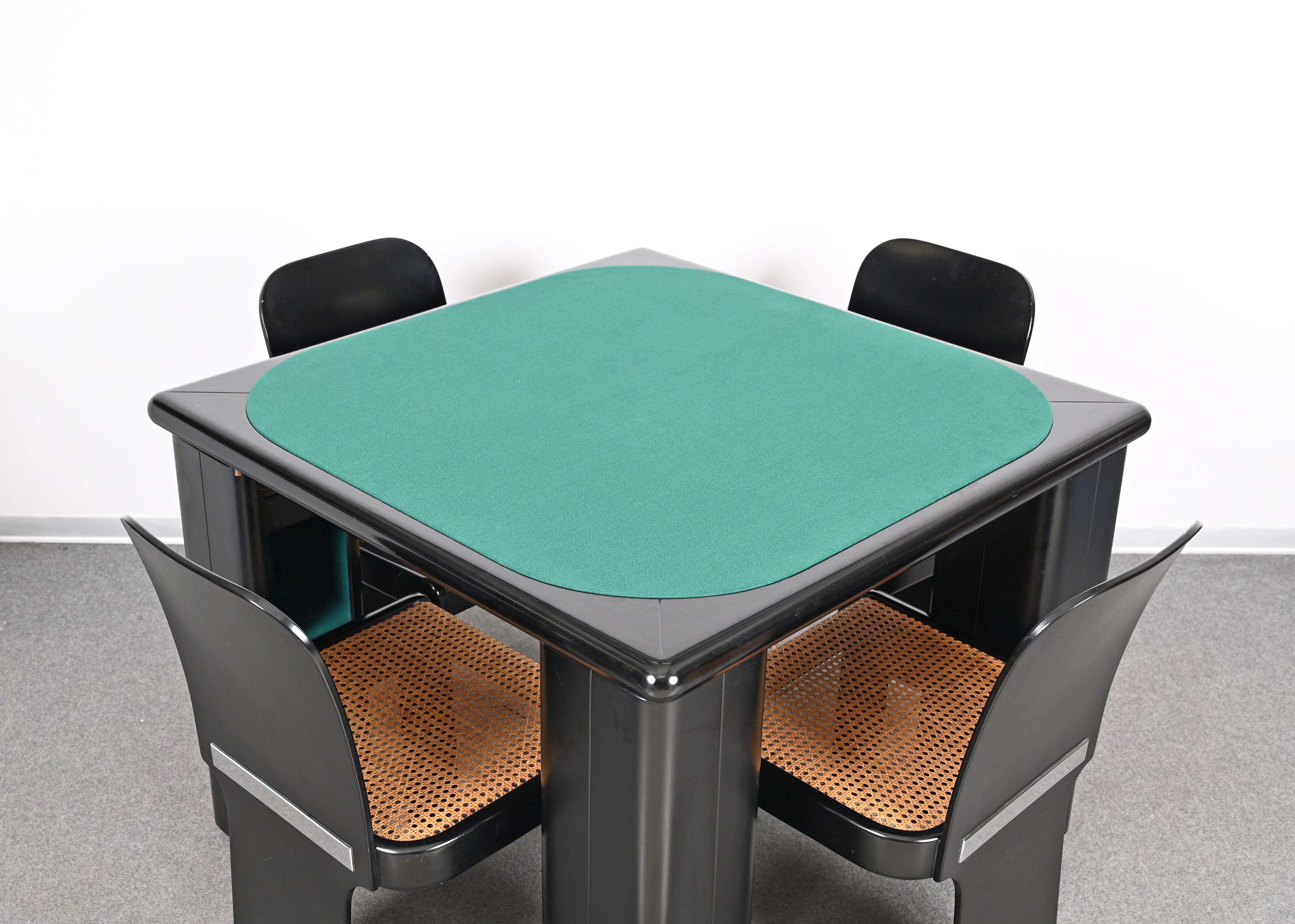 Molinari Black Lacquered Wood Game Table and Chairs for Pozzi Milano Italy 1970s 4