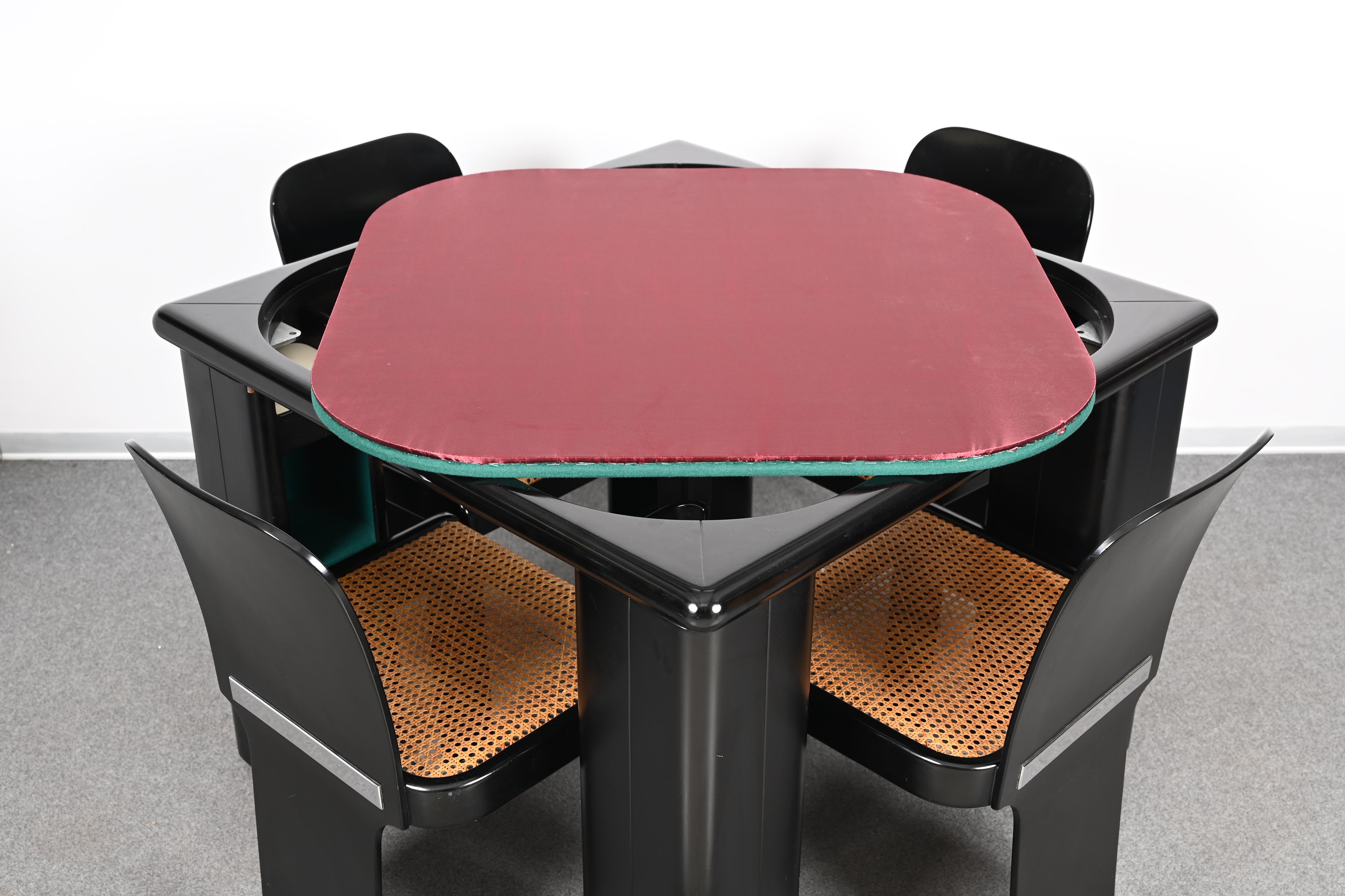 Molinari Black Lacquered Wood Game Table and Chairs for Pozzi Milano Italy 1970s 5