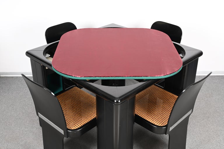 Molinari Black Lacquered Wood Game Table and Chairs for Pozzi Milano Italy 1970s For Sale 6