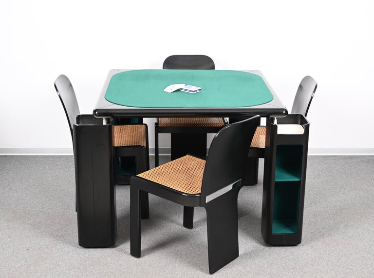 Molinari Black Lacquered Wood Game Table and Chairs for Pozzi Milano Italy 1970s For Sale 8