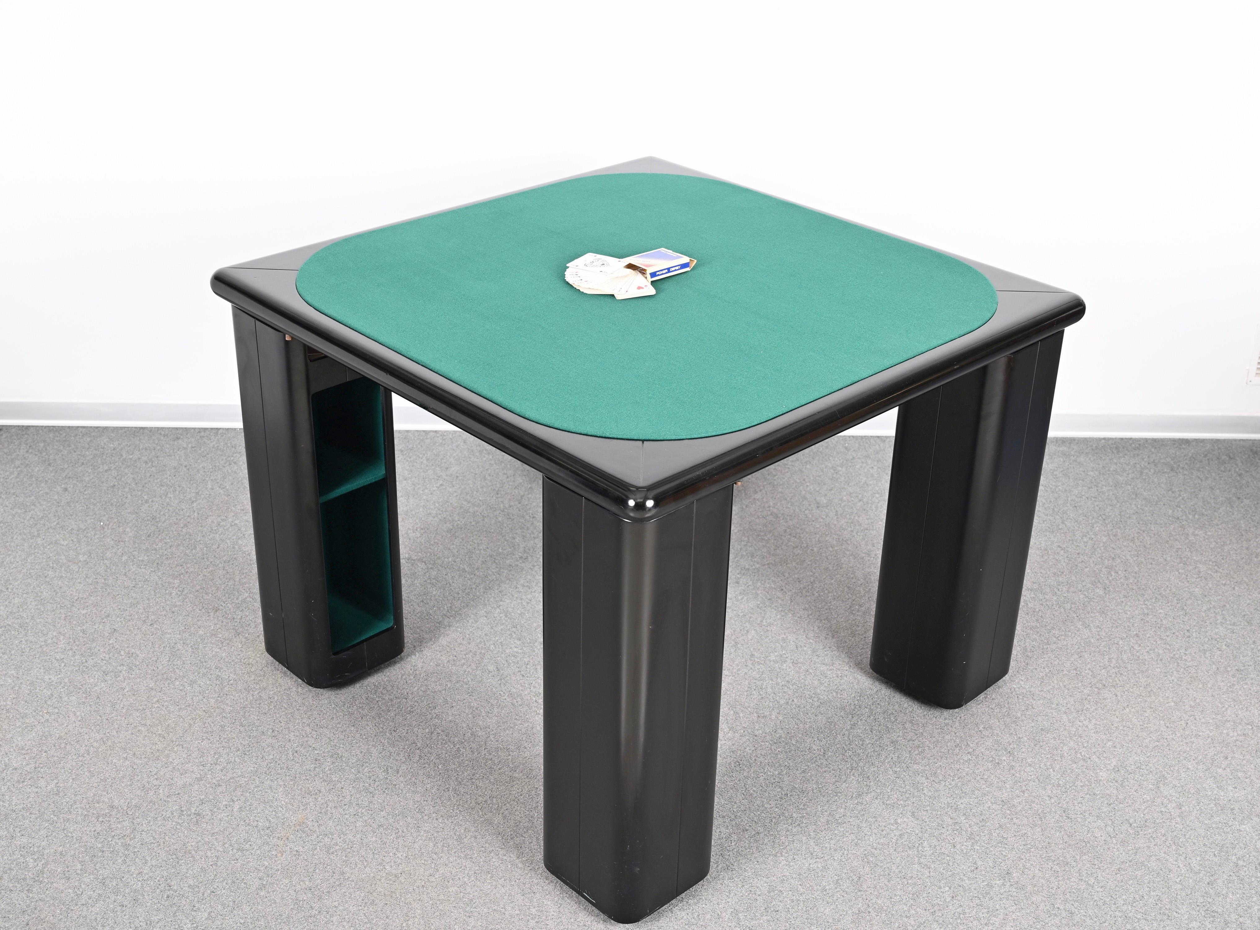 Molinari Black Lacquered Wood Game Table and Chairs for Pozzi Milano Italy 1970s 8