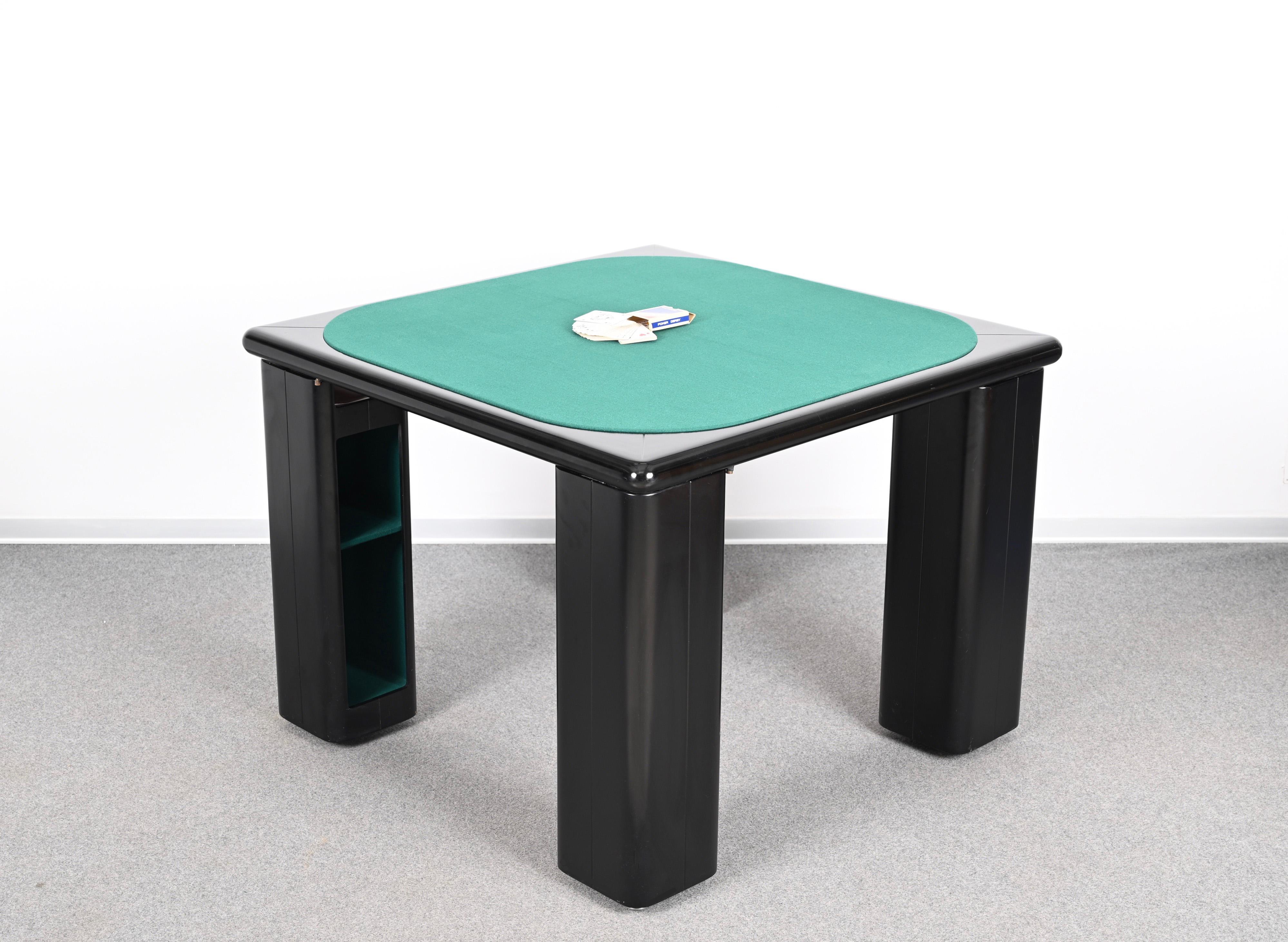 Molinari Black Lacquered Wood Game Table and Chairs for Pozzi Milano Italy 1970s 10