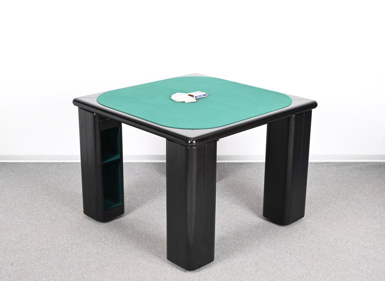 Molinari Black Lacquered Wood Game Table and Chairs for Pozzi Milano Italy 1970s For Sale 11
