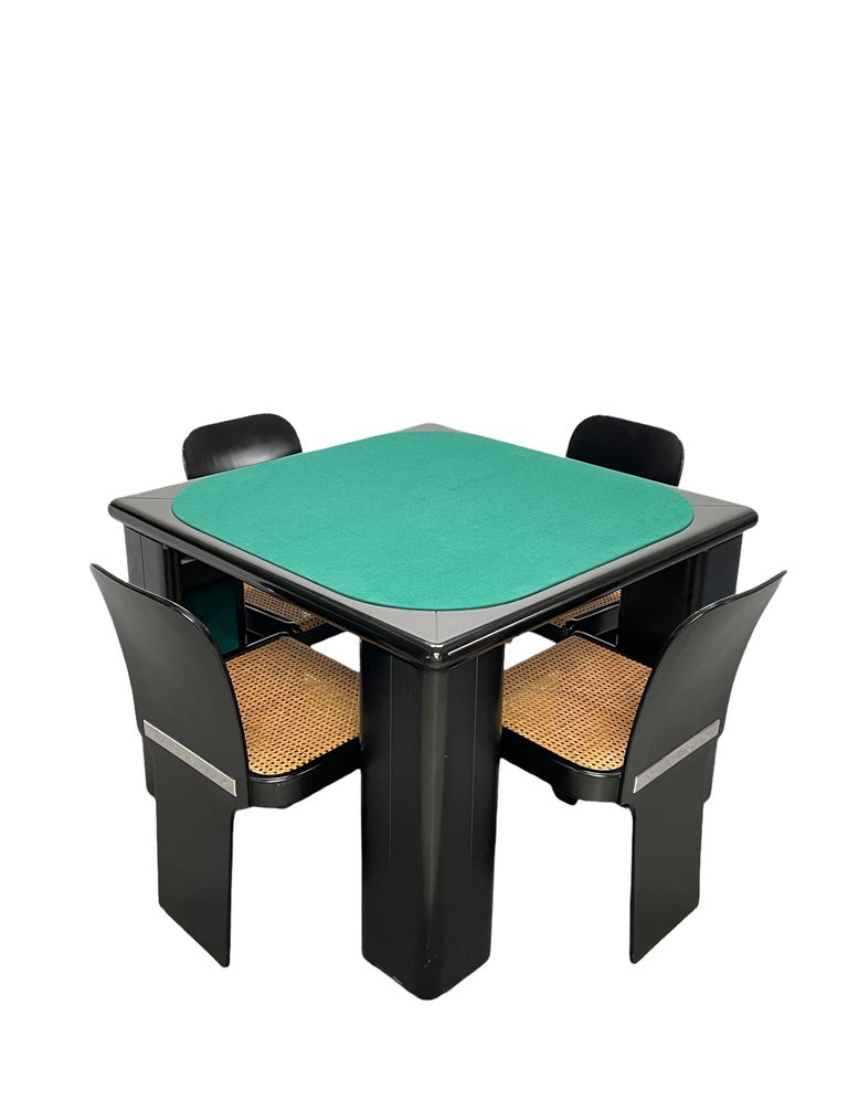 Molinari Black Lacquered Wood Game Table and Chairs for Pozzi Milano Italy 1970s For Sale 3