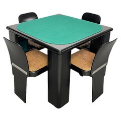 Molinari Black Lacquered Wood Game Table and Chairs for Pozzi Milano Italy 1970s
