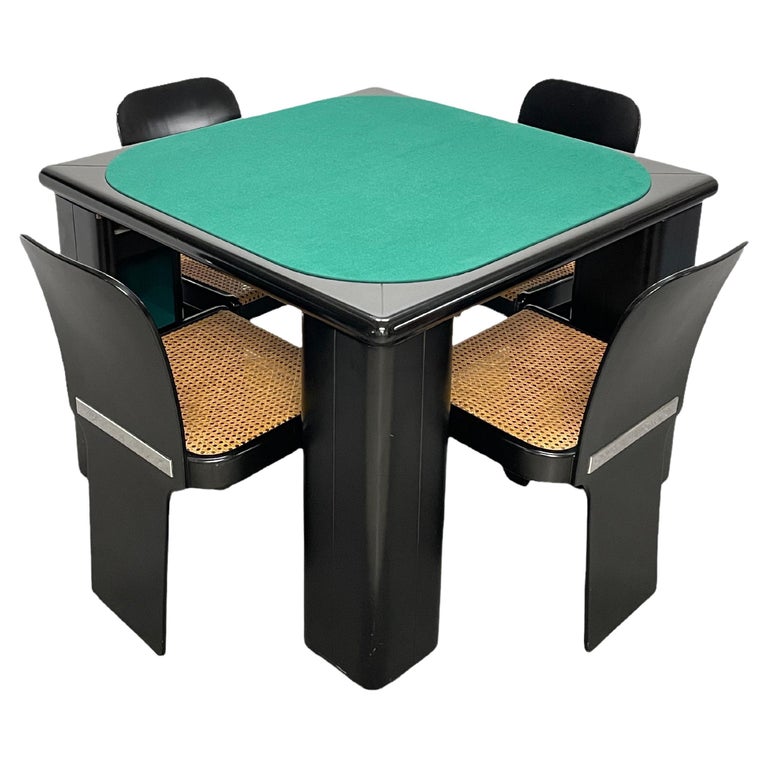 Molinari Black Lacquered Wood Game Table and Chairs for Pozzi Milano Italy 1970s For Sale