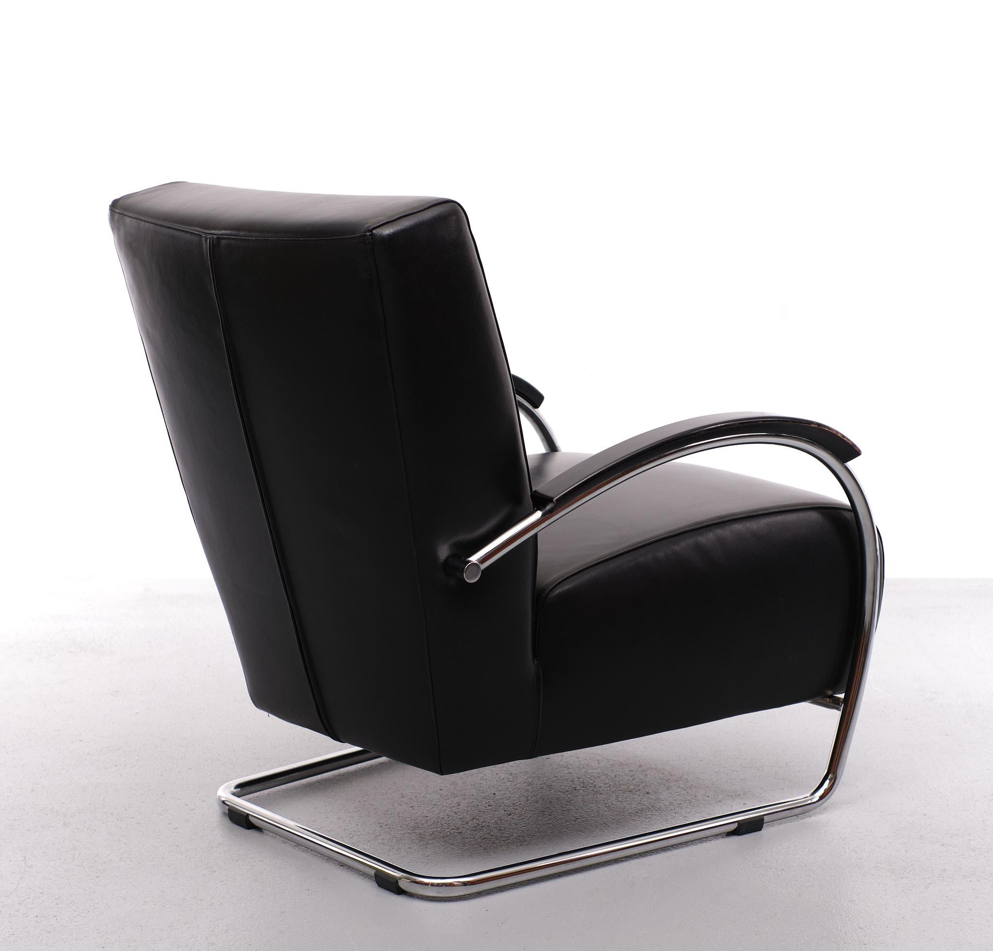 Molinari Black Leather Lounge Chair, Italy 1