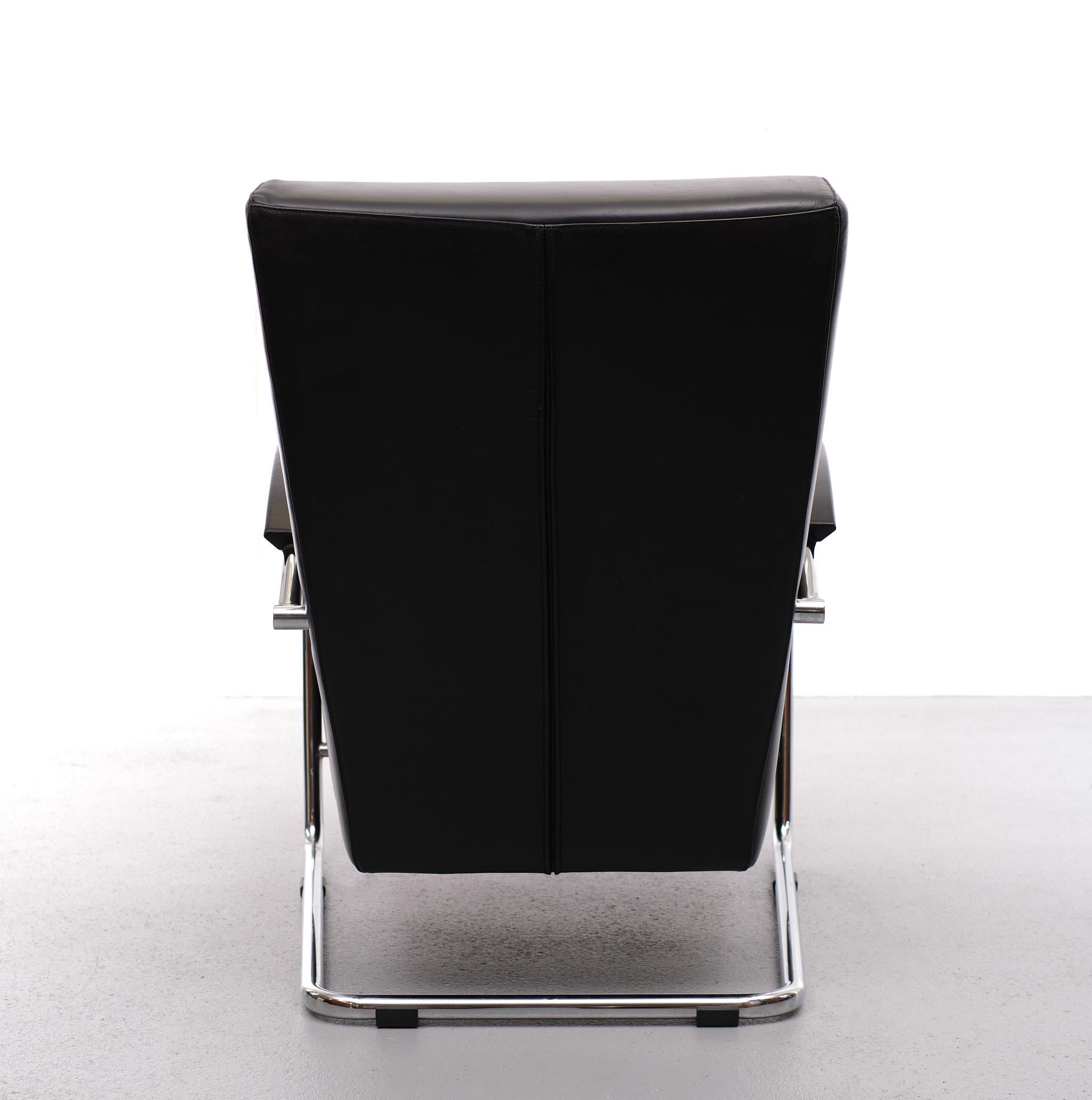 Molinari Black Leather Lounge Chair, Italy 2