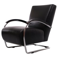 Molinari Black Leather Lounge Chair, Italy