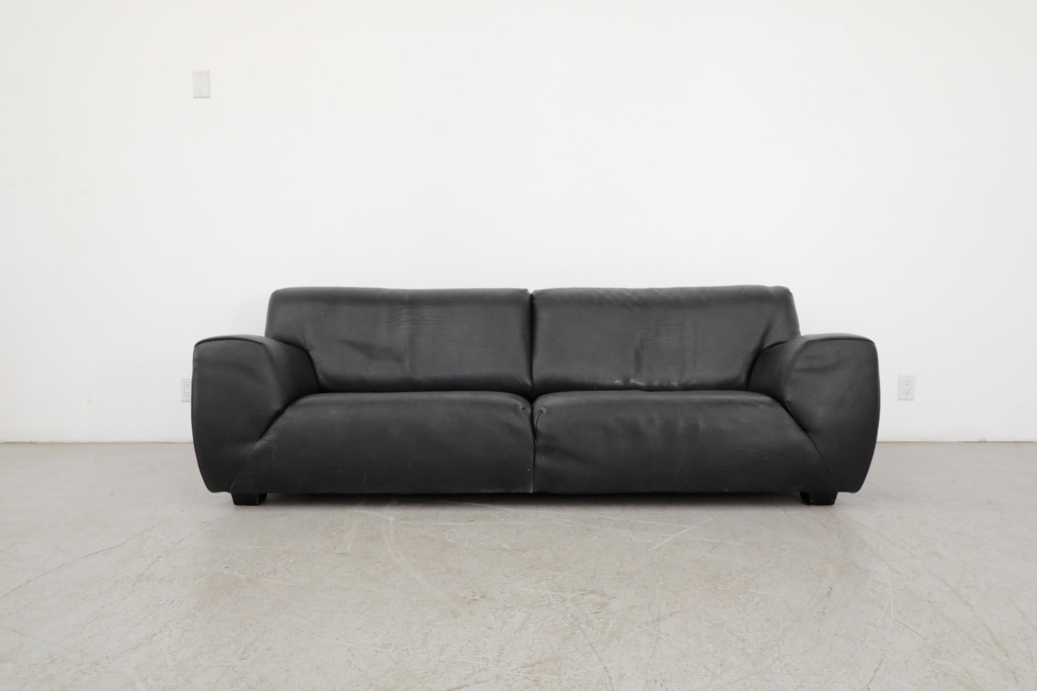 mid century modern black leather couch