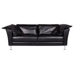 Molinari Leder Sofa Schwarz Dreisitzer Couch