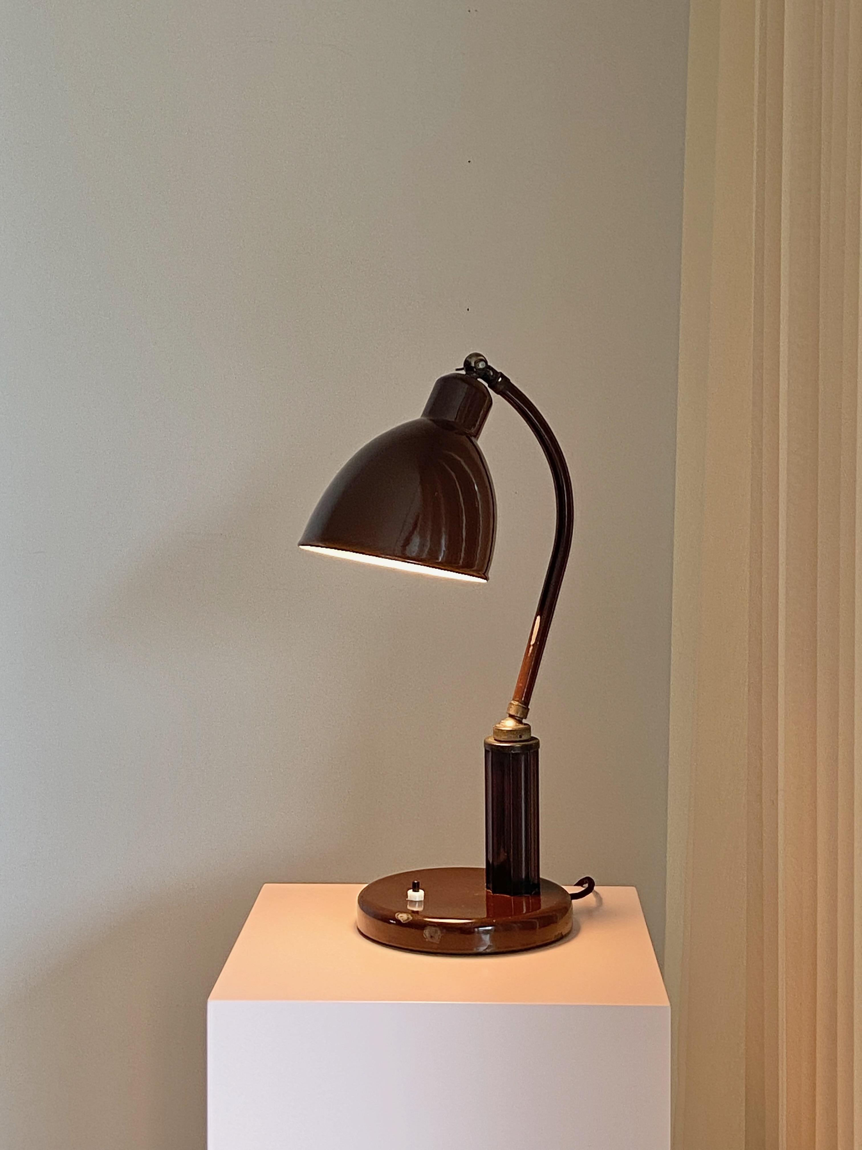 Molitor Grapholux Lamp Brown Enamel and Bakelite Stick by Christian Dell 1930s For Sale 4
