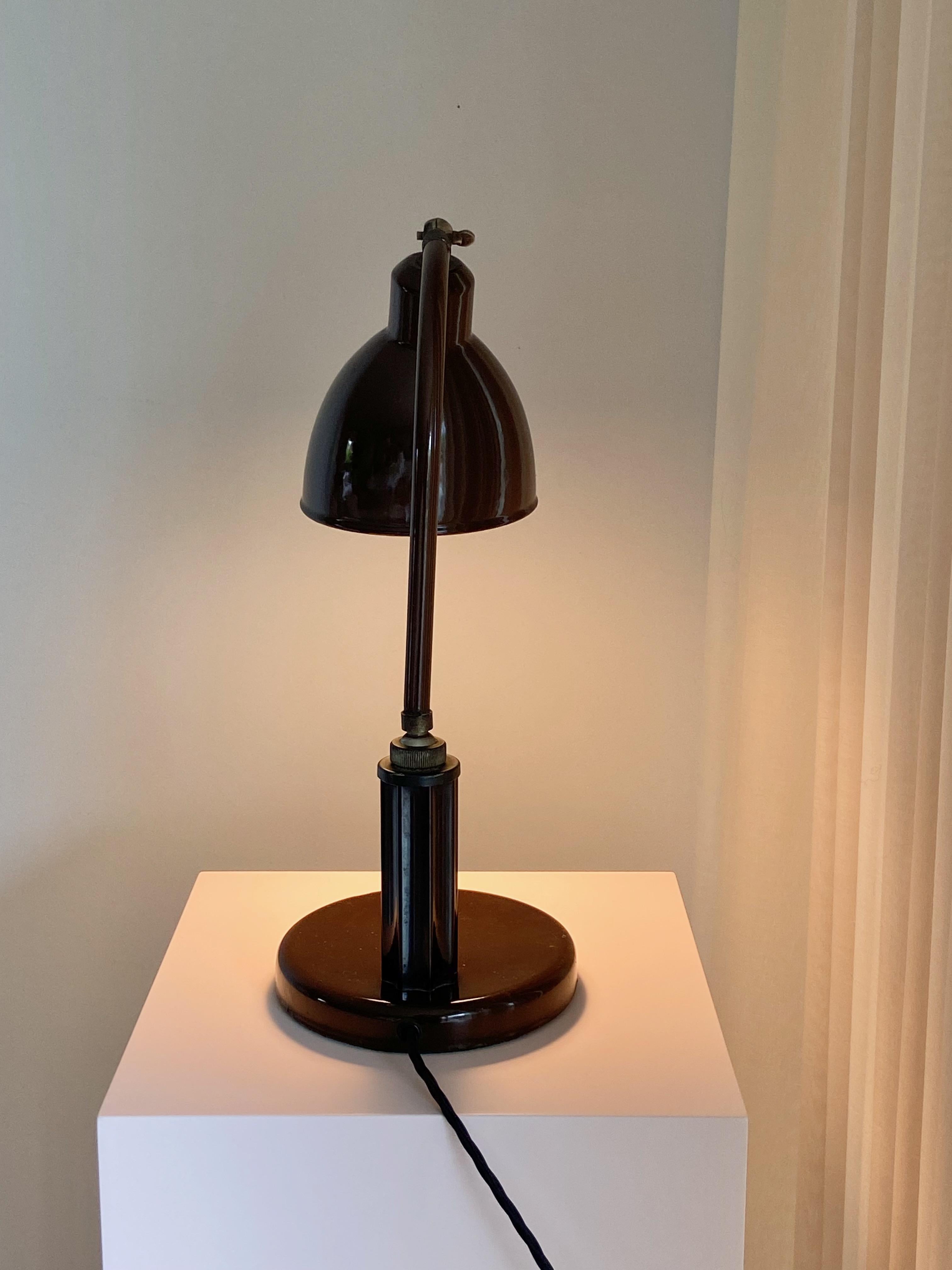 Molitor Grapholux Lamp Brown Enamel and Bakelite Stick by Christian Dell 1930s For Sale 7