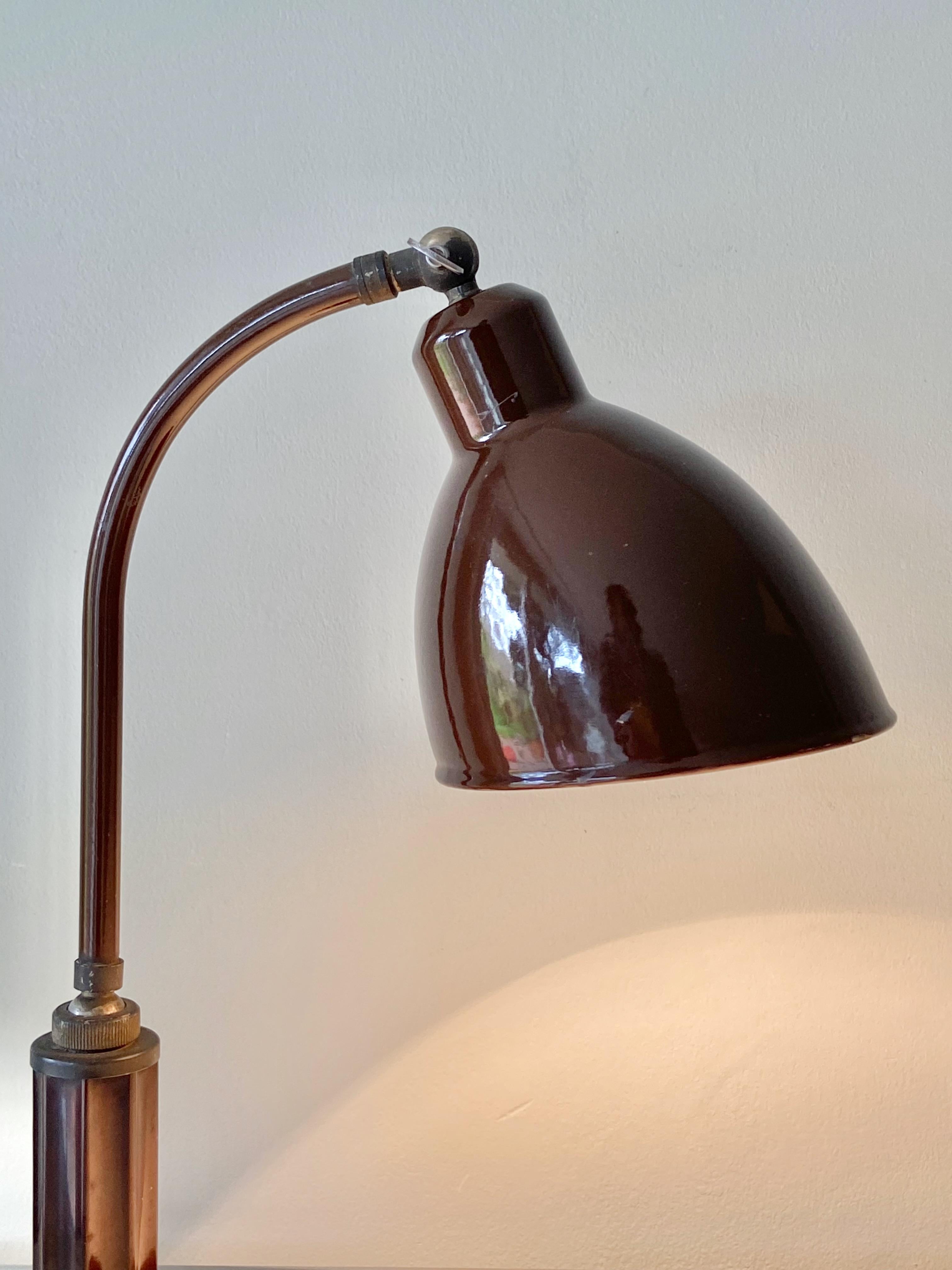 German Molitor Grapholux Lamp Brown Enamel and Bakelite Stick by Christian Dell 1930s For Sale
