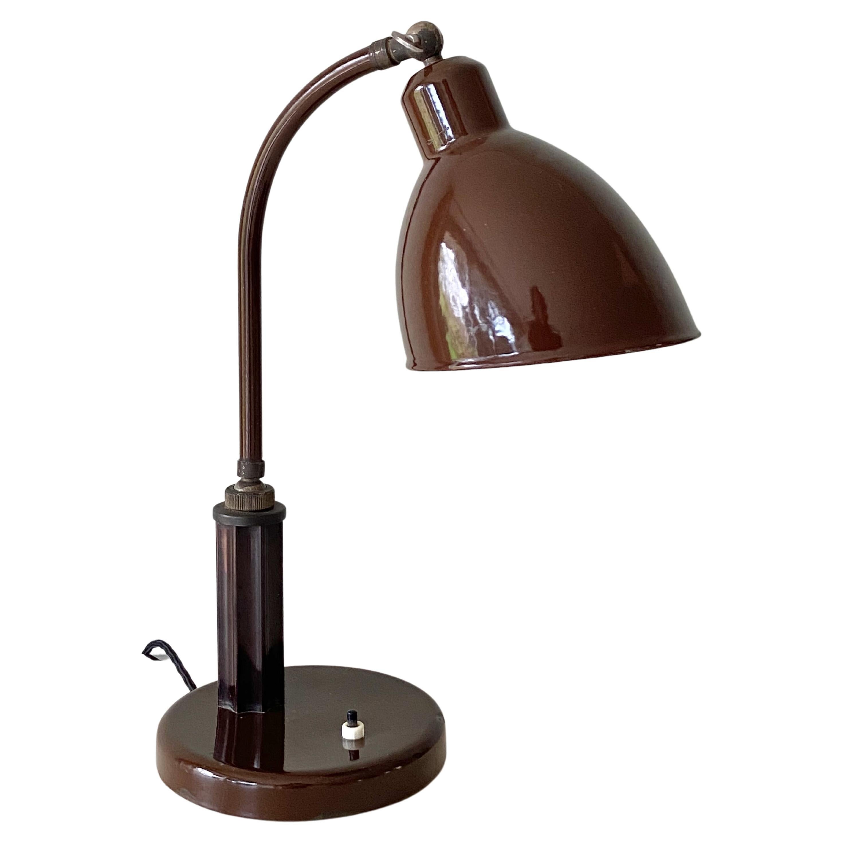 Molitor Grapholux Lamp Brown Enamel and Bakelite Stick by Christian Dell 1930s For Sale
