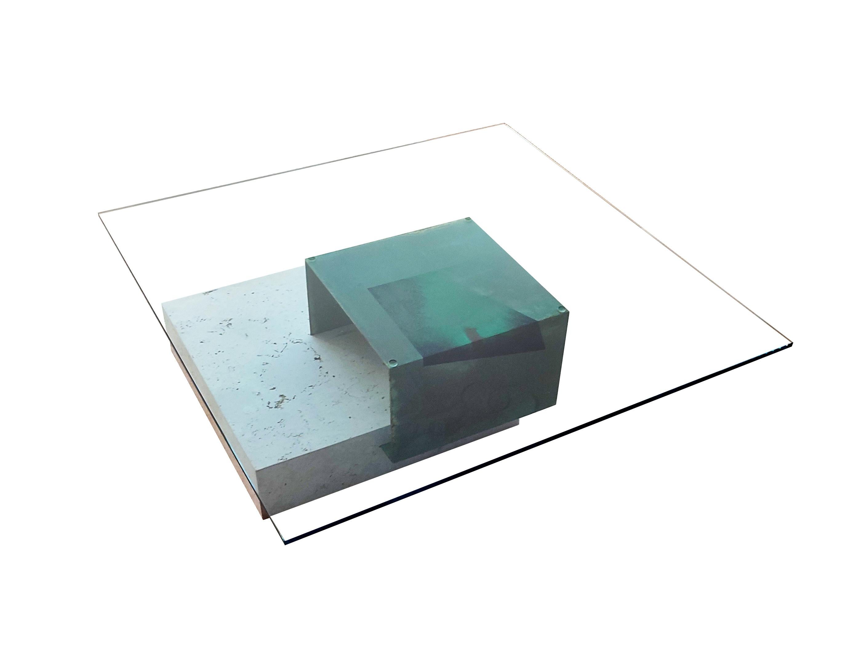 Moll Campaspero Table basse en pierre calcaire et métal oxydé cuivre Exclusive Design en vente 3