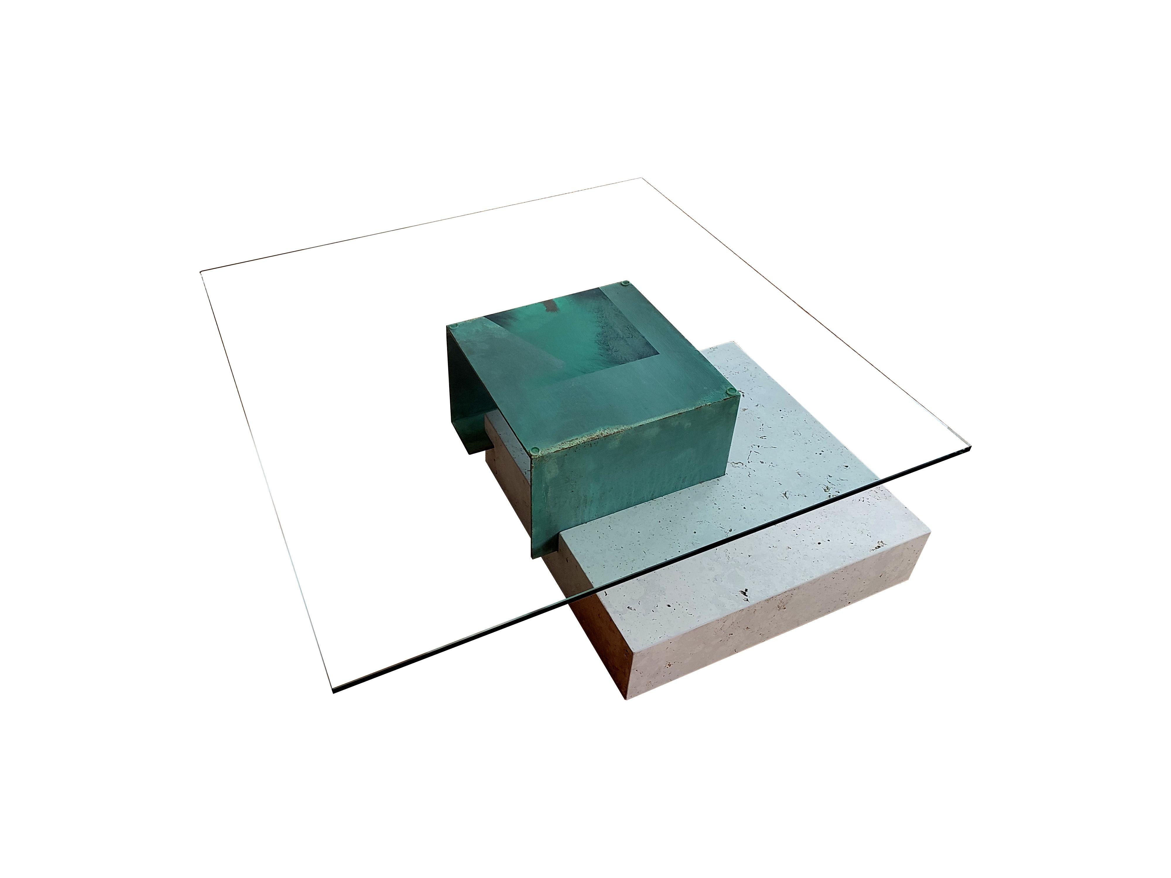 Moll Campaspero Table basse en pierre calcaire et métal oxydé cuivre Exclusive Design en vente 1
