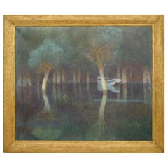 Dipinto Biedermeier dipinto a mano "Dammerung", fine del XX secolo