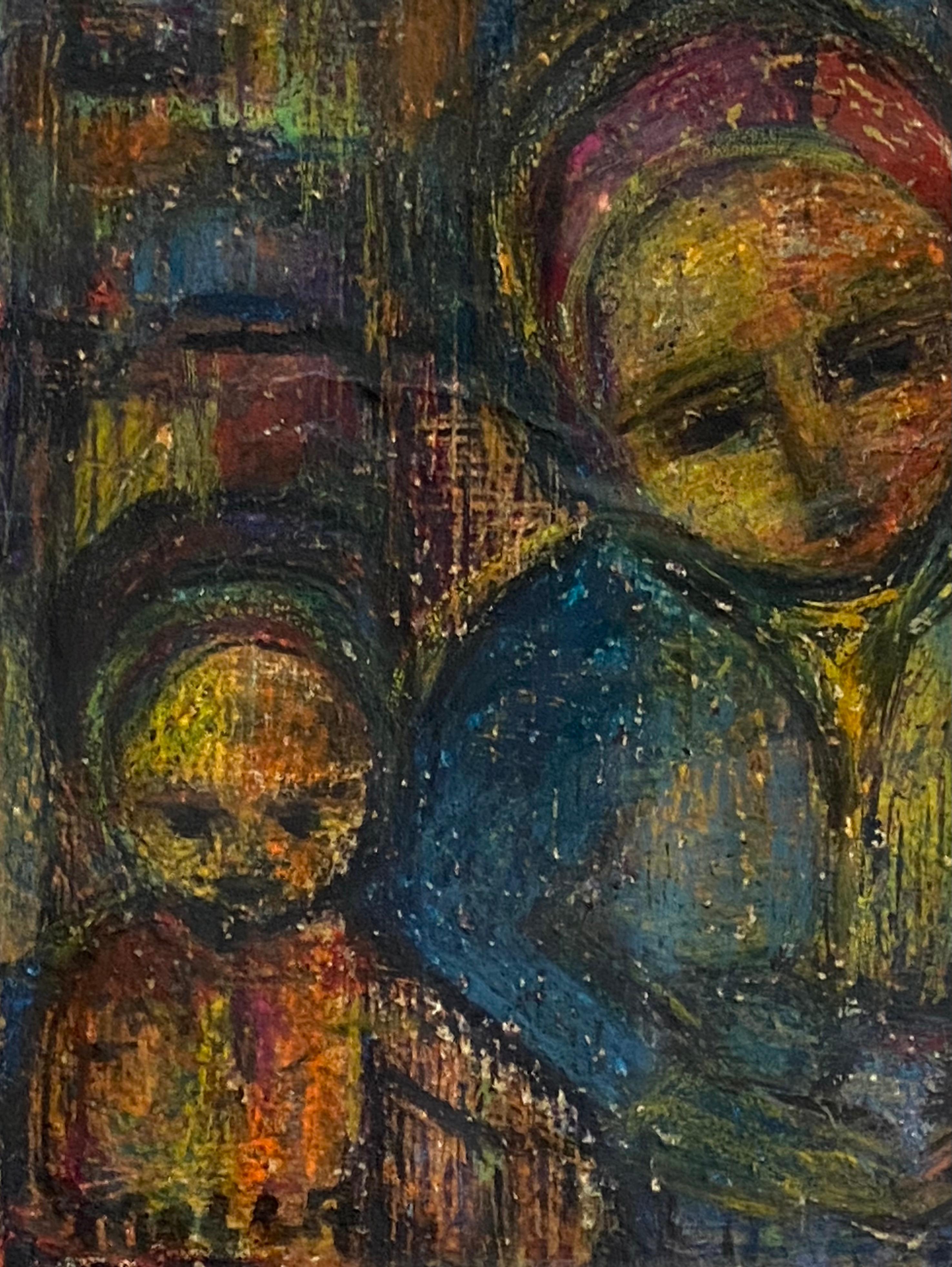 “Three Children” - Abstract Expressionist Mixed Media Art by  Molla Archer Moss 