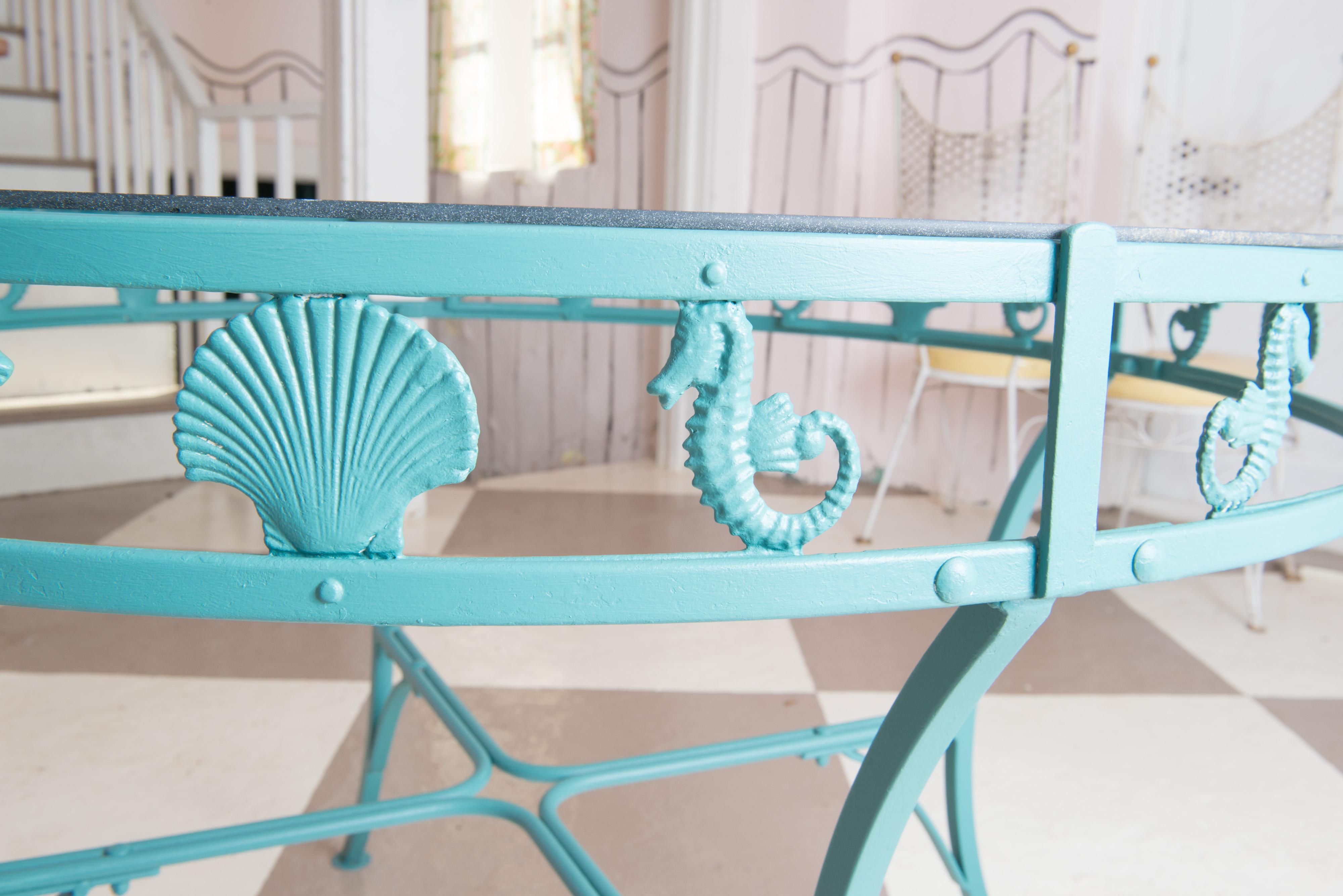 Molla Metal Seahorse & Clam Shell Garden Dining Table In Good Condition In Stamford, CT
