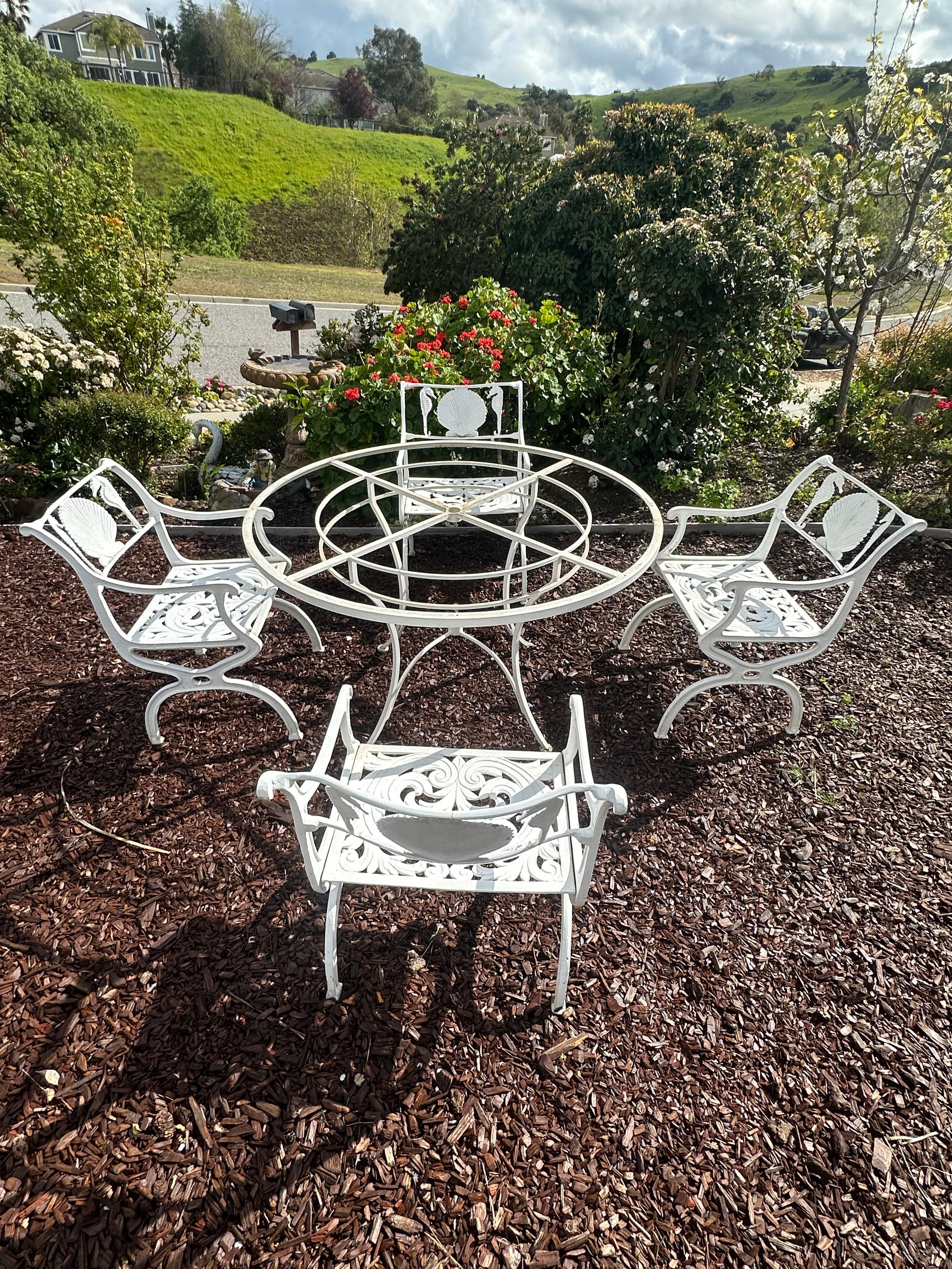 Neoclassical Molla premium aluminum outdoor patio furniture, seahorse and seashell motif For Sale
