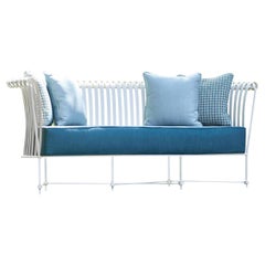 Molle Light Blue Fabric & White Steel Outdoor Sofa by Officina Ciani