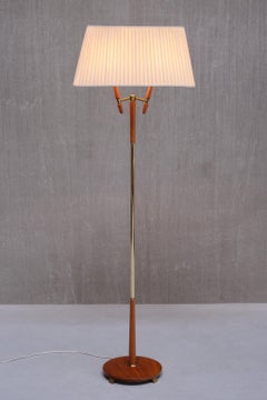 Möller Armatur Eskilstuna Two Arm Floor Lamp in Brass and Teak, Sweden, 1950s